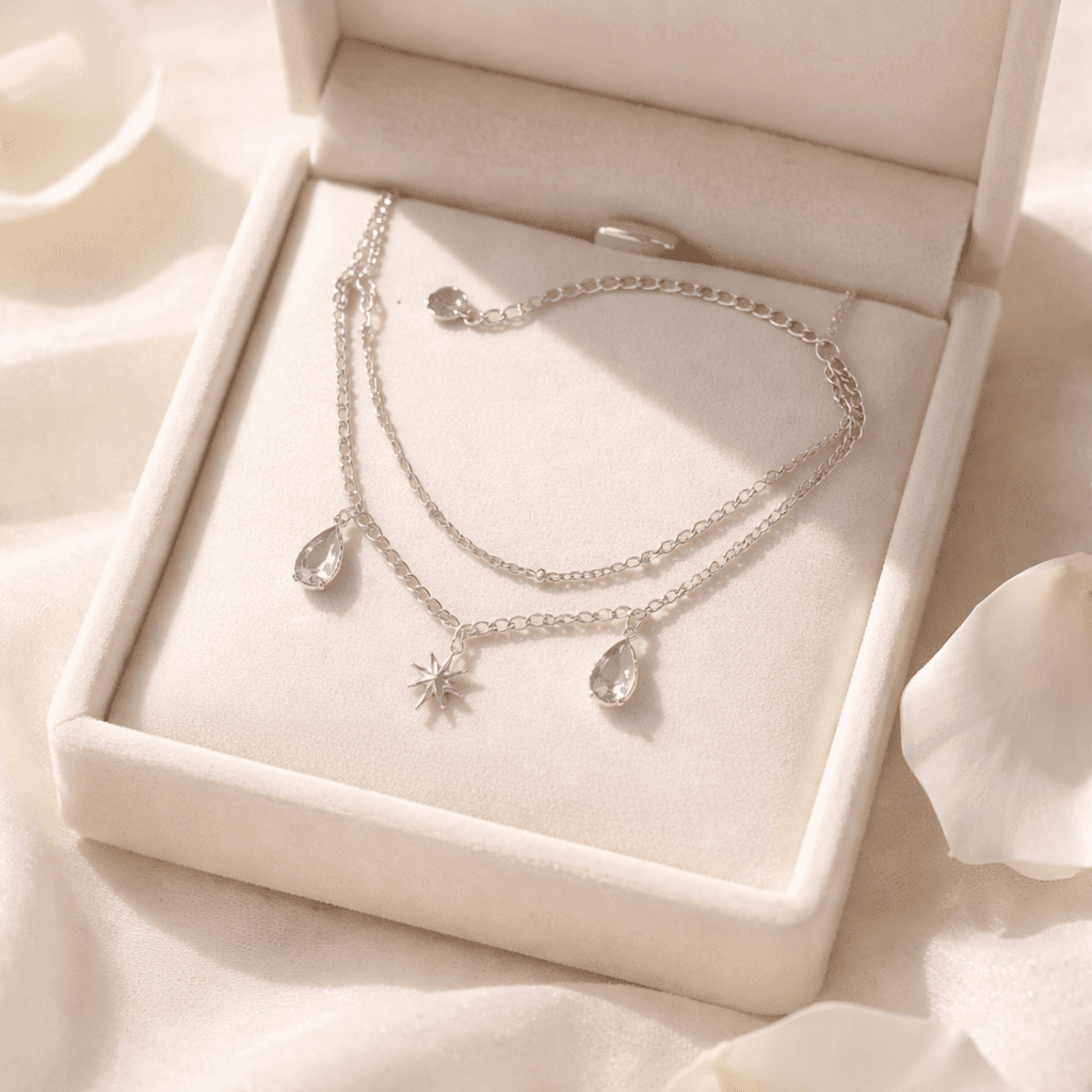 Pulsera - Tobillera de acero 316L con estrella y gotas de cristal - 6