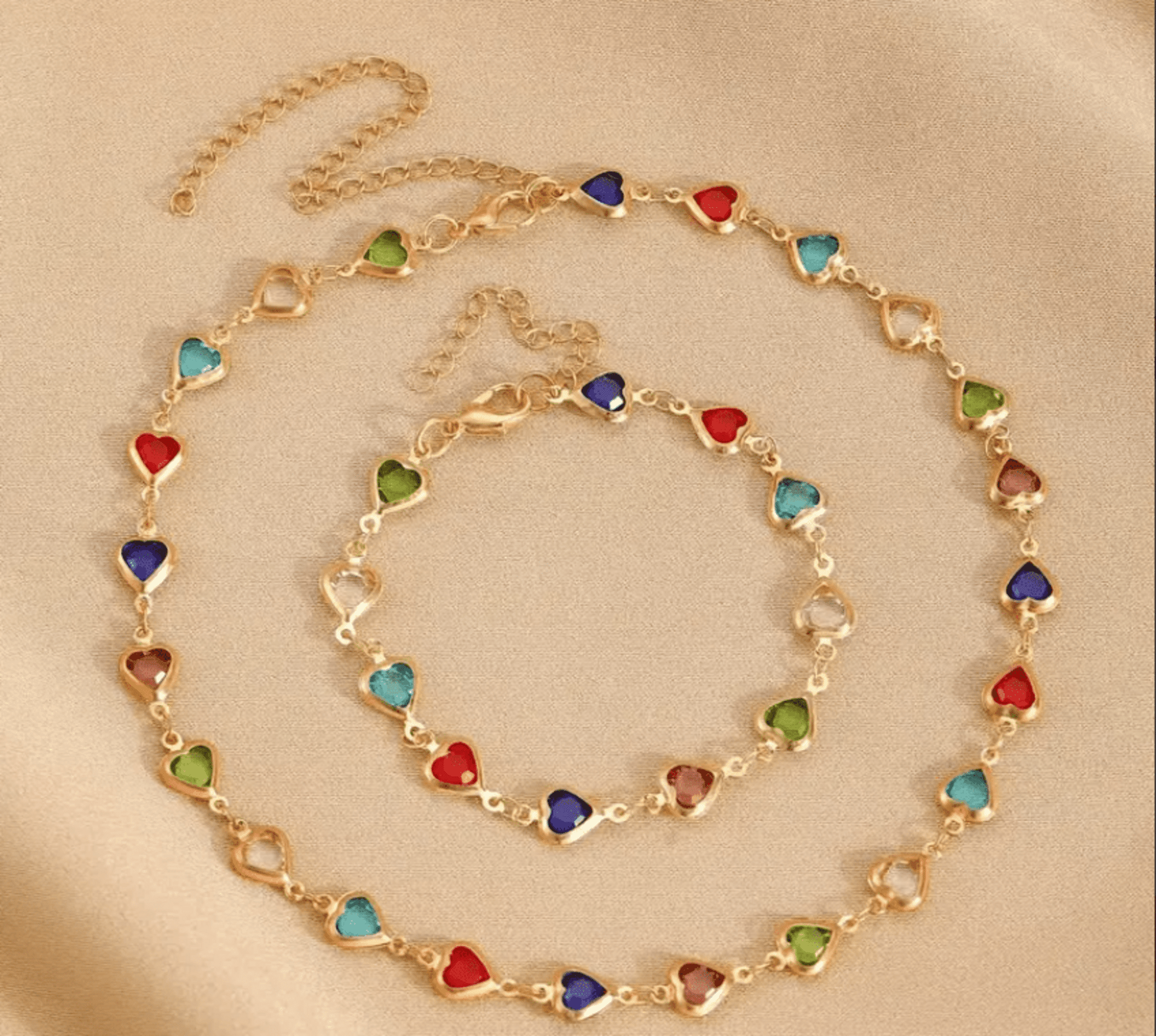 Collar Corazones Dorado Rojo – Colección Amor Eterno (con pulsera a juego) - 6