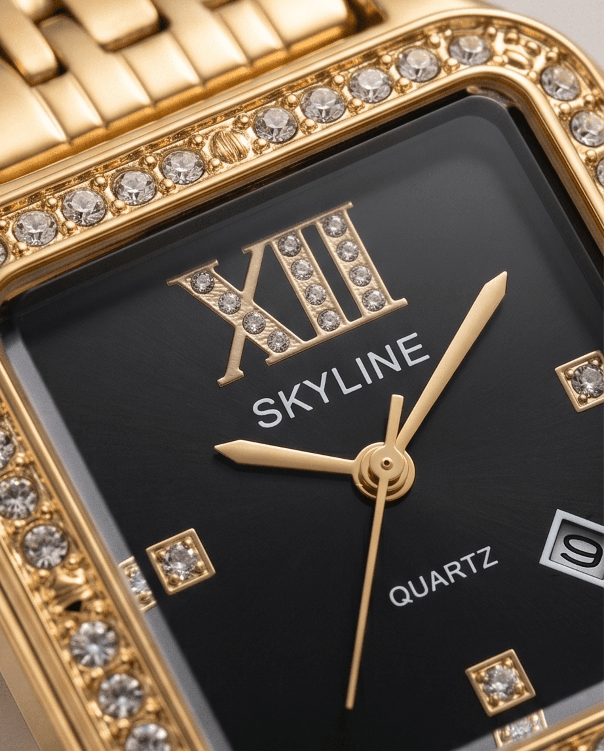 Reloj SKYLINE Negro Cuadrado con Cristales – Elegancia que brilla - 2