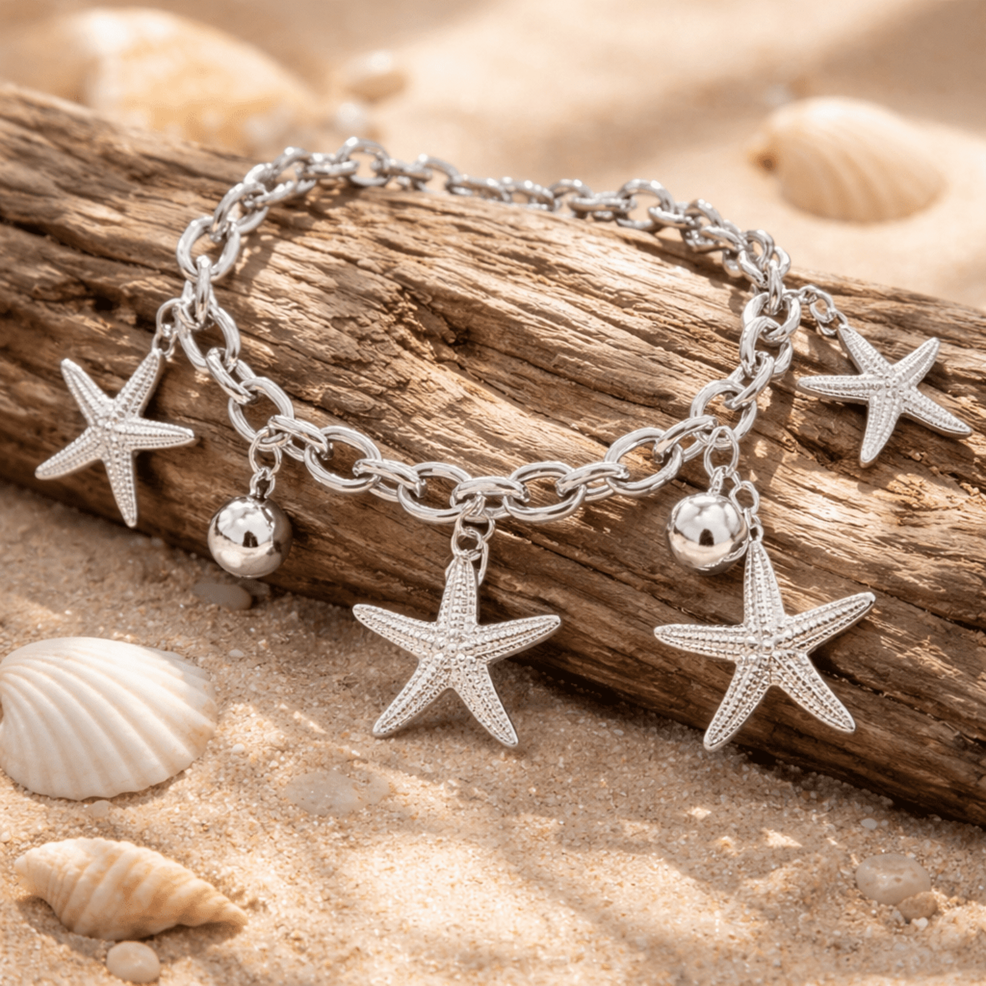 Pulsera de acero inoxidable con estrellas de mar | Estilo marino y veraniego - 5