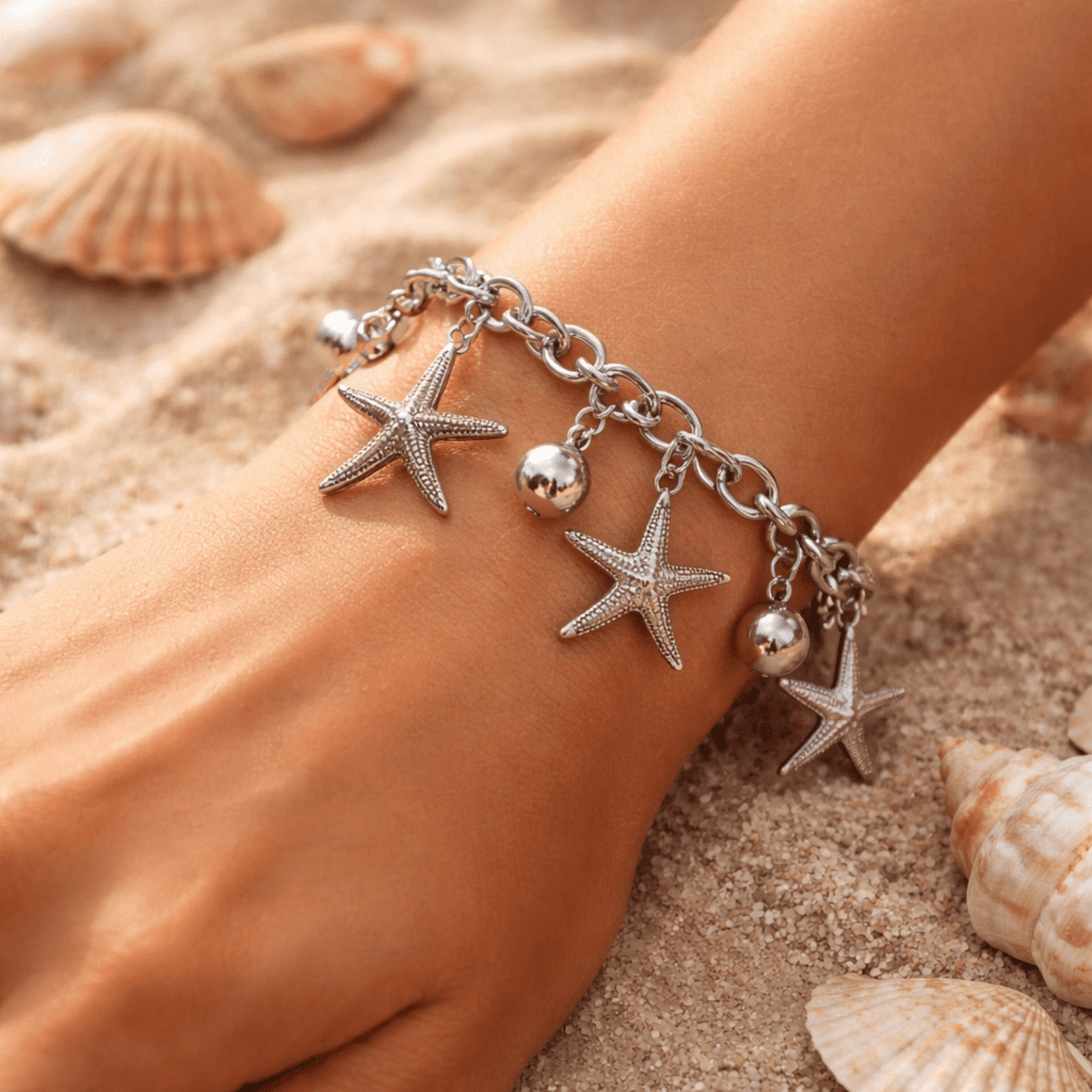 Pulsera de acero inoxidable con estrellas de mar | Estilo marino y veraniego - 4