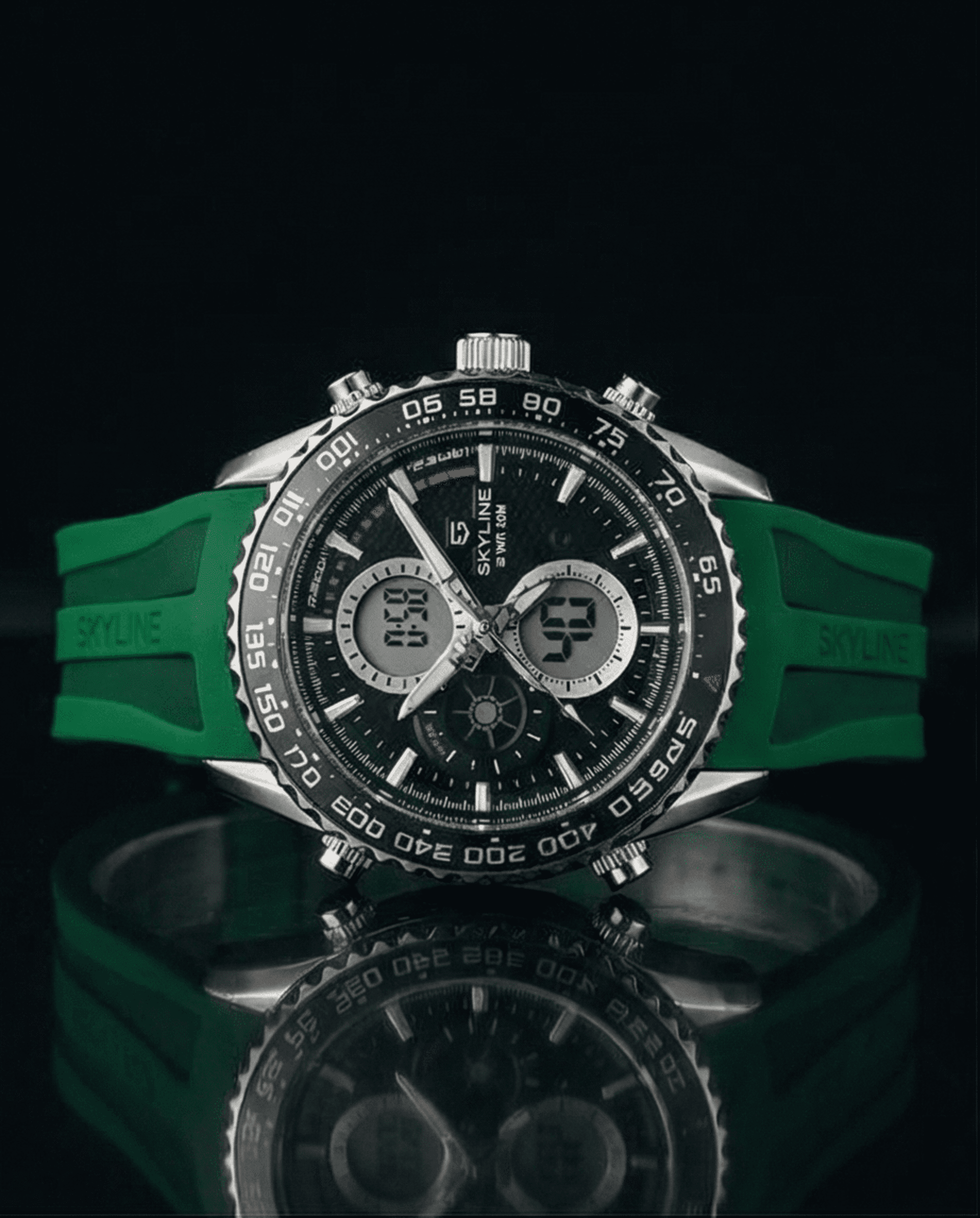 Reloj SKYLINE Analógico-Digital Deportivo – Correa Verde - 4