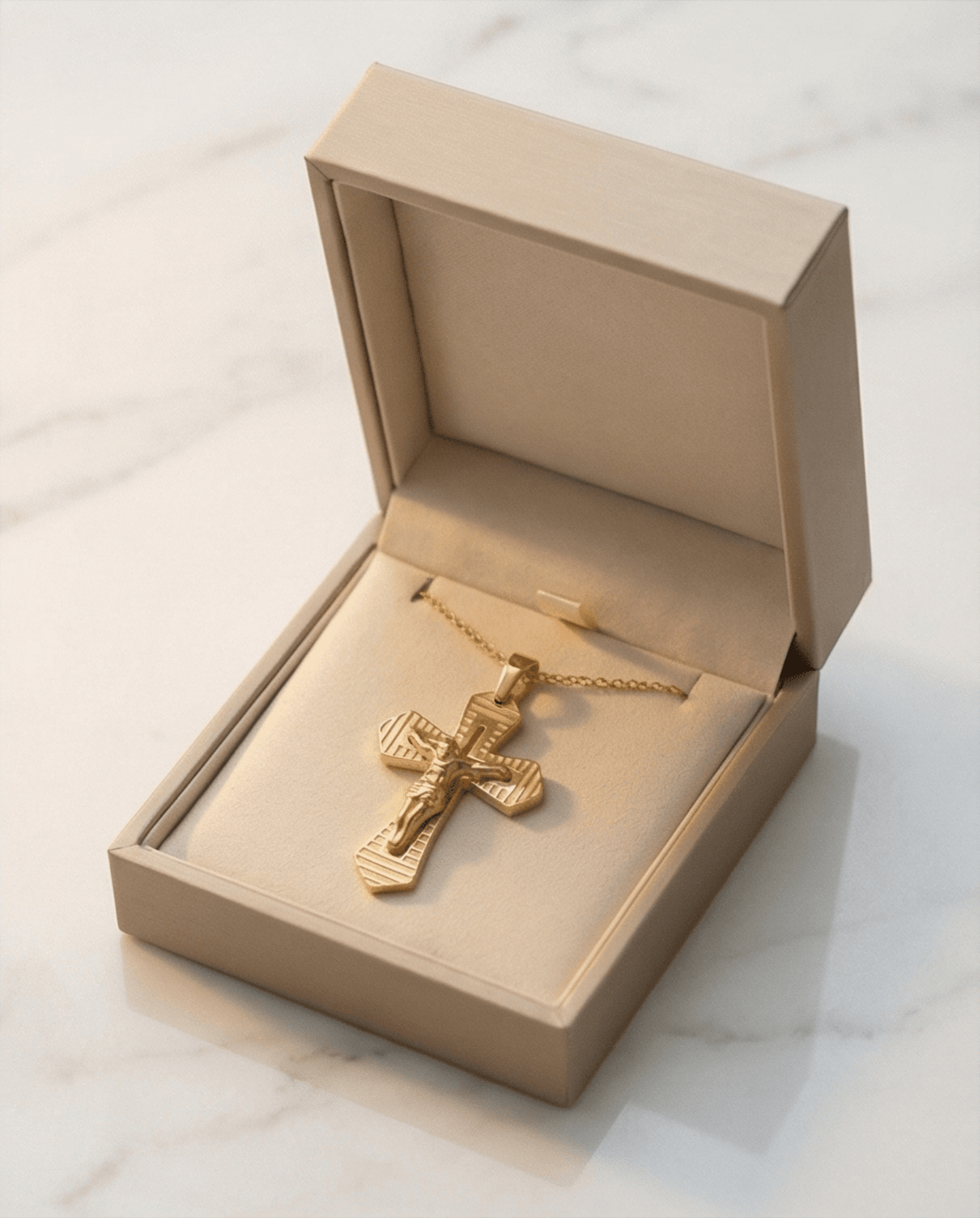 Crucifijo Geométrico Rayado – Oro 18k ✨ - 4