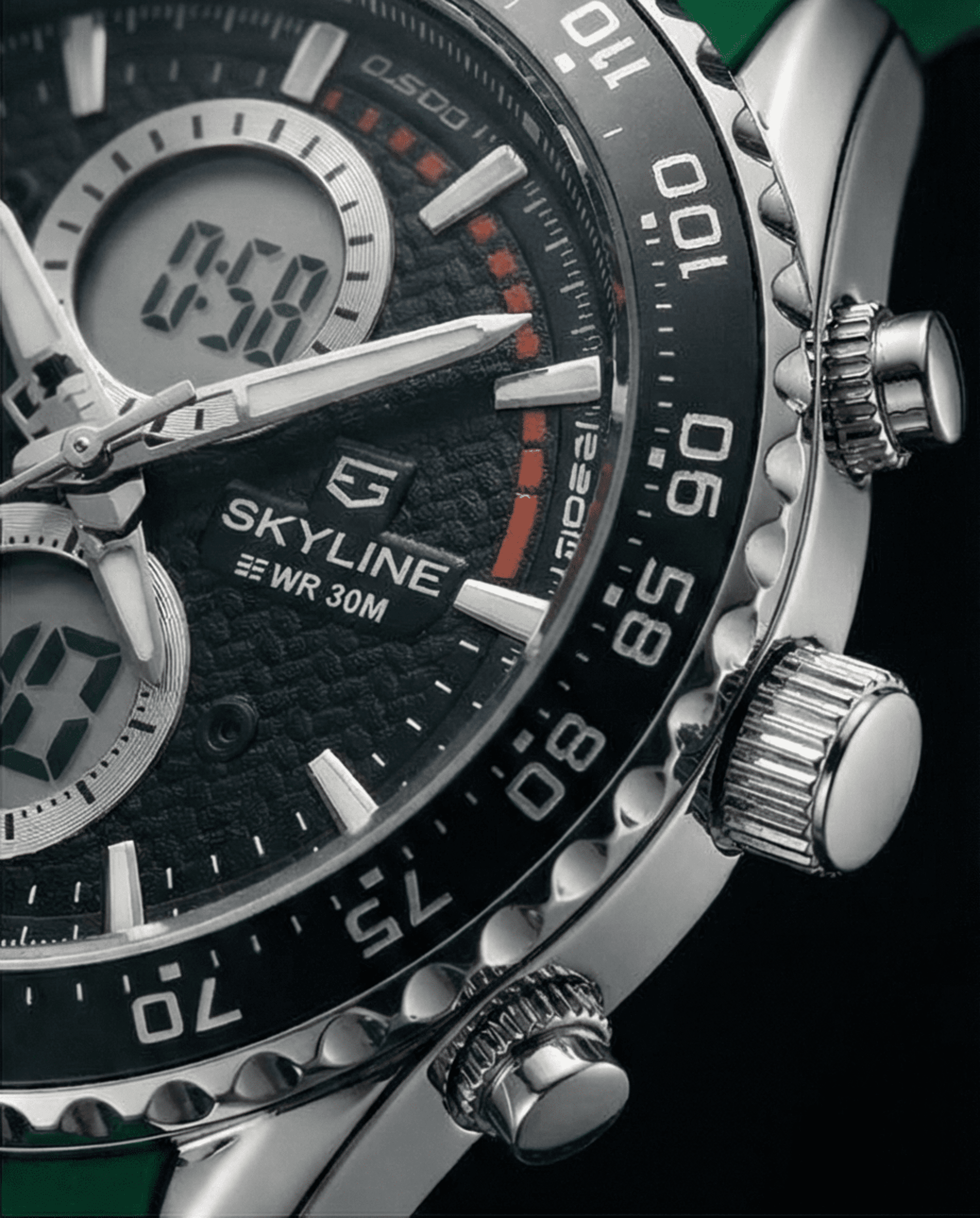 Reloj SKYLINE Analógico-Digital Deportivo – Correa Verde - 2