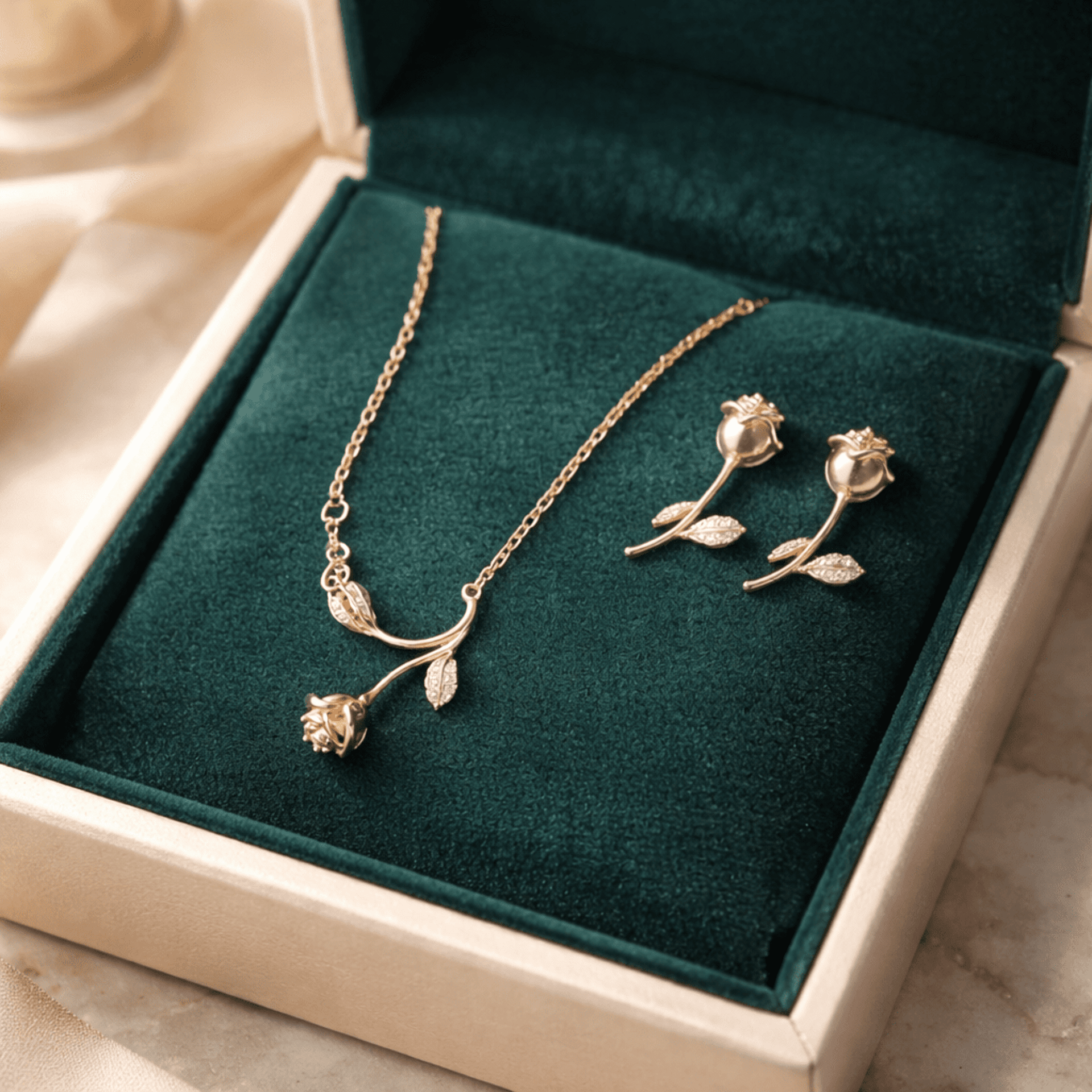 Conjunto Rosa Romántica: Collar + Pendientes en Oro 18K – Acero Quirúrgico con C - 3