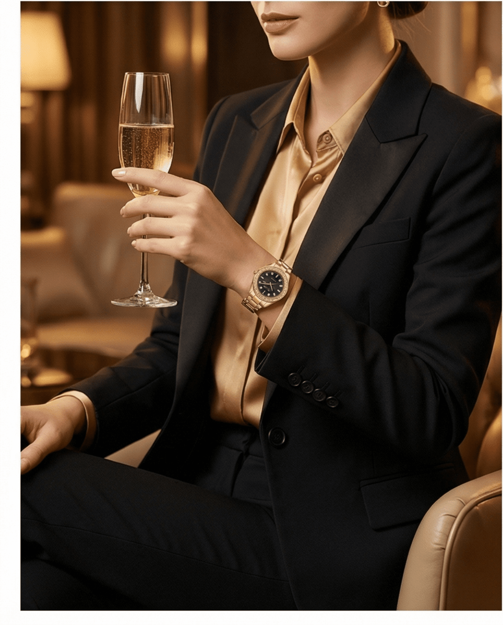 Reloj de Mujer SKYLINE Dorado con Esfera Negra y Circonitas | Acero Inoxidable - 3