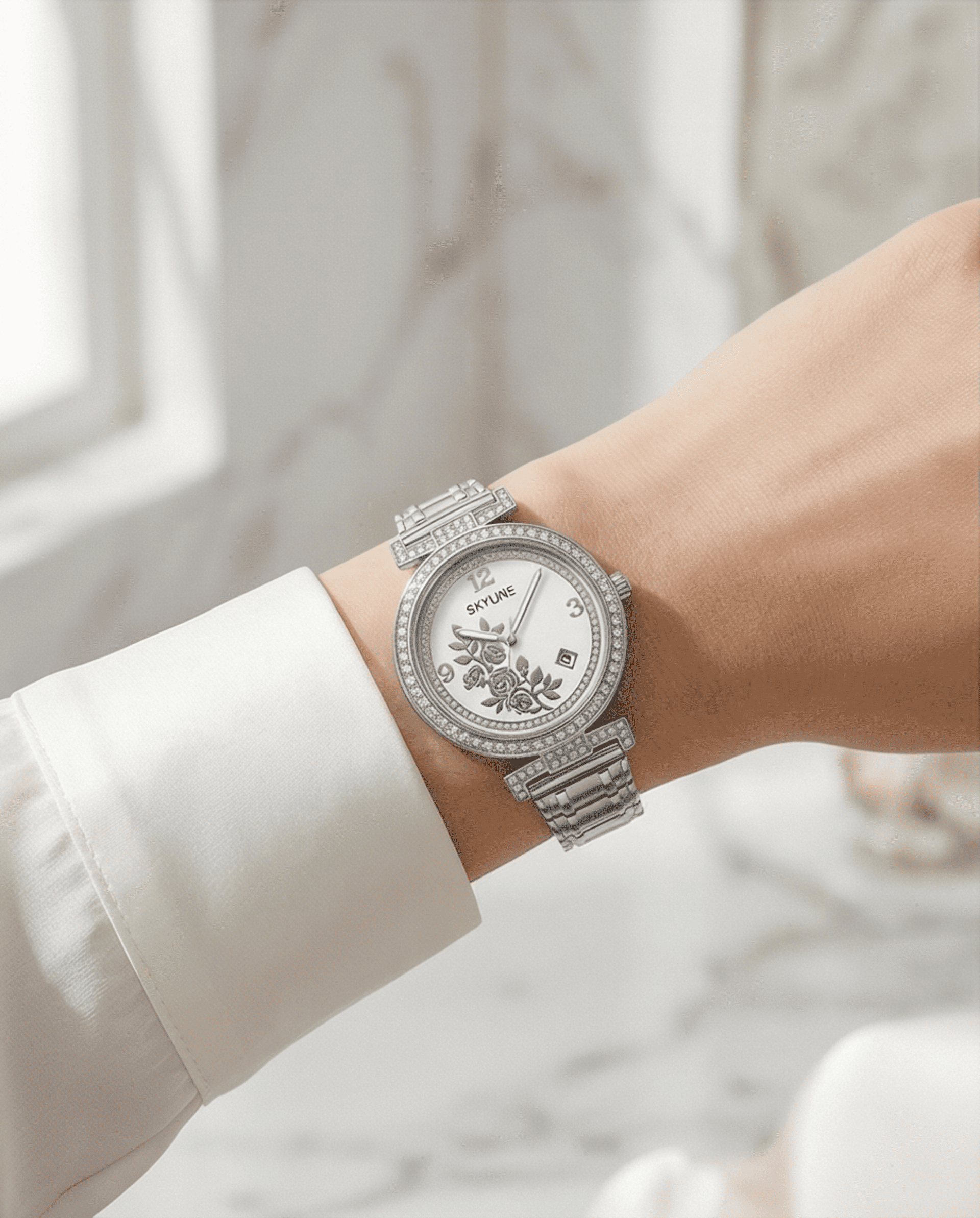 Reloj de Mujer SKYLINE Plateado con Circonitas y Rosas | Acero Inoxidable - 3