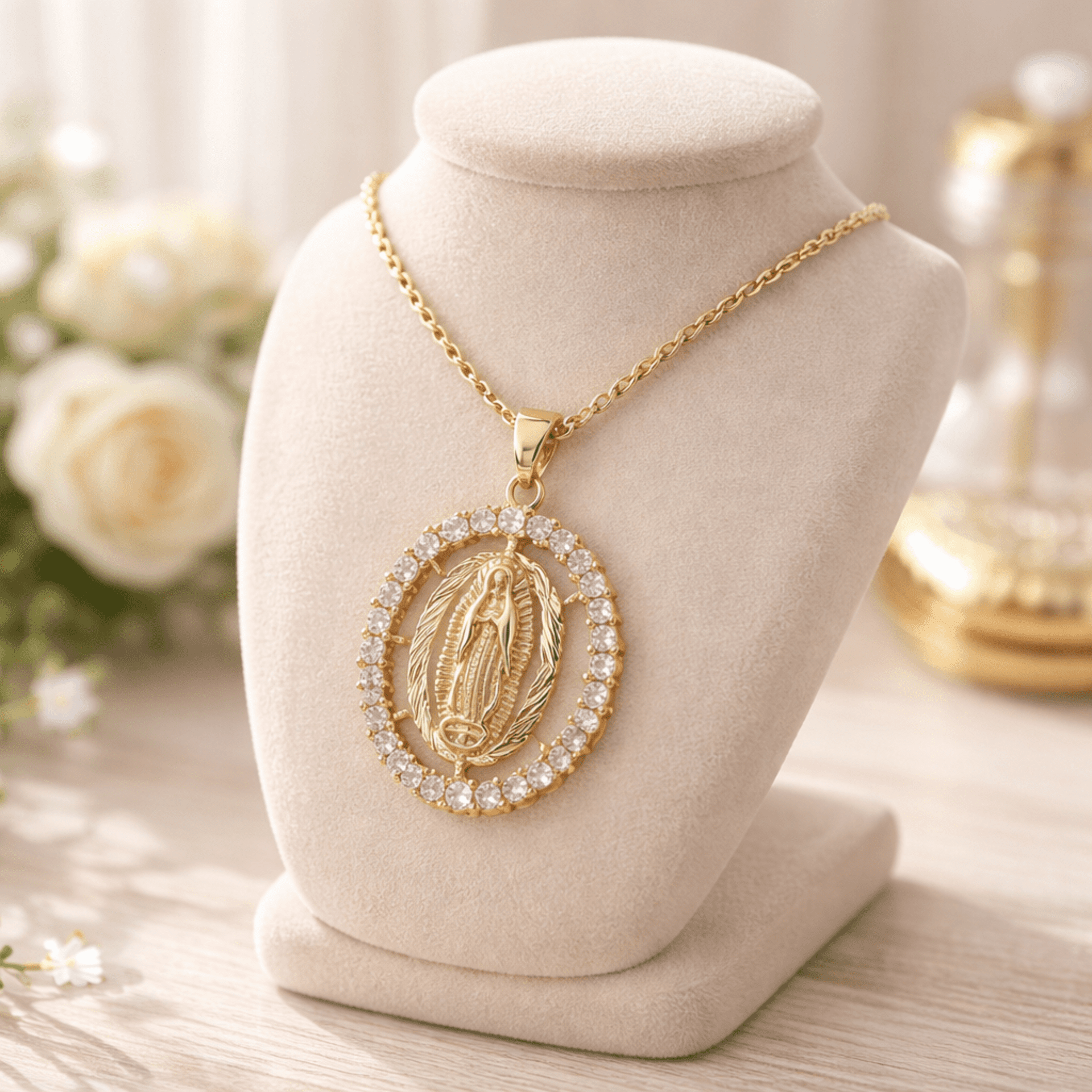 Collar Virgen de María El Collar Virgen de – Acero Quirúrgico Chapado en Oro 18K - 1