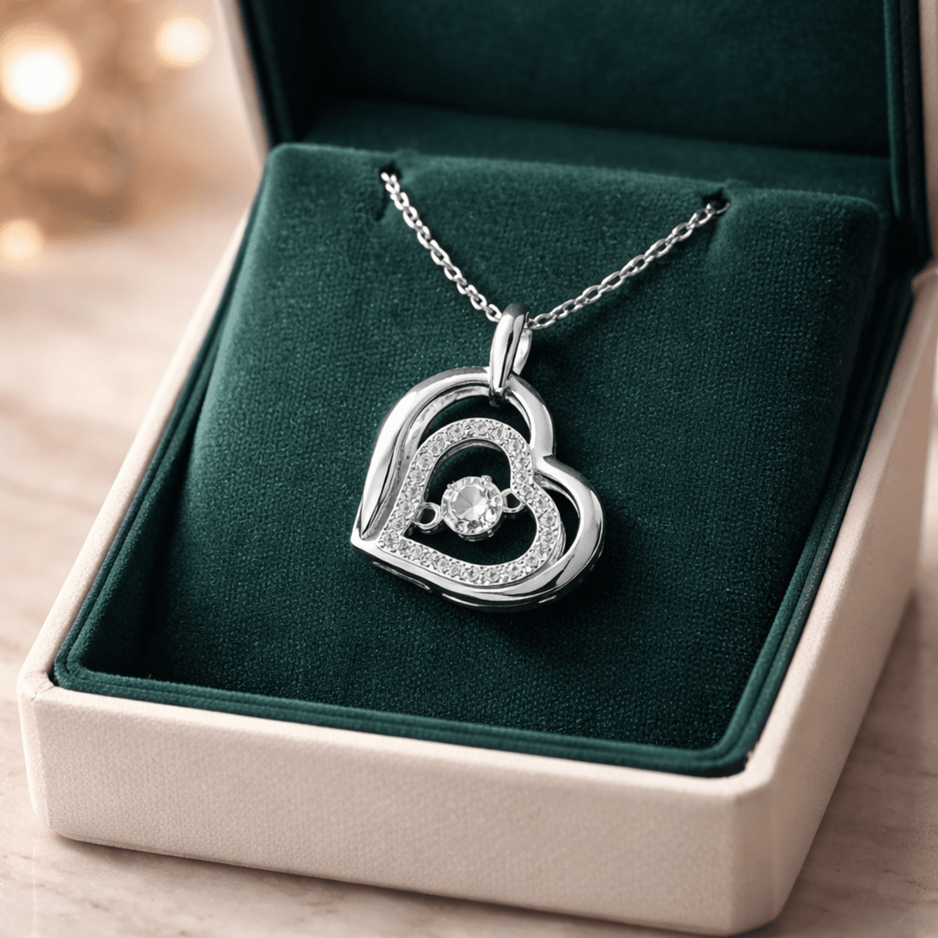 Colgante Corazón Doble con Cristales Brillantes Acero Quirúrgico Chapado en Oro¡ - 5