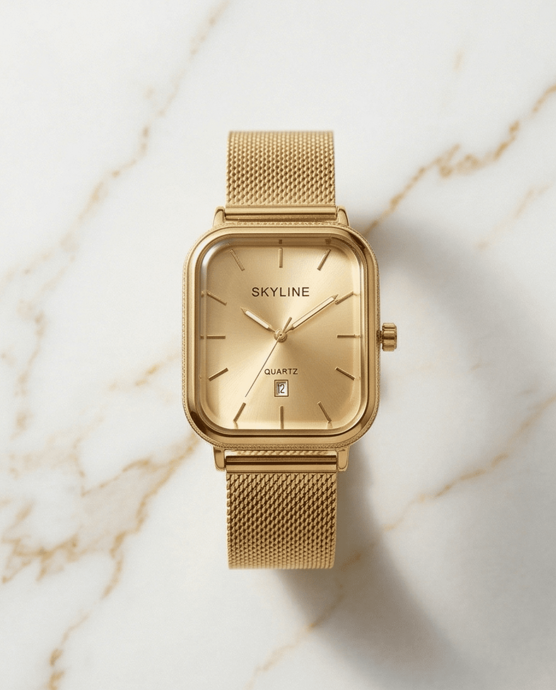 Reloj Skyline Cuadrado Oro con Malla Milanesa - 2