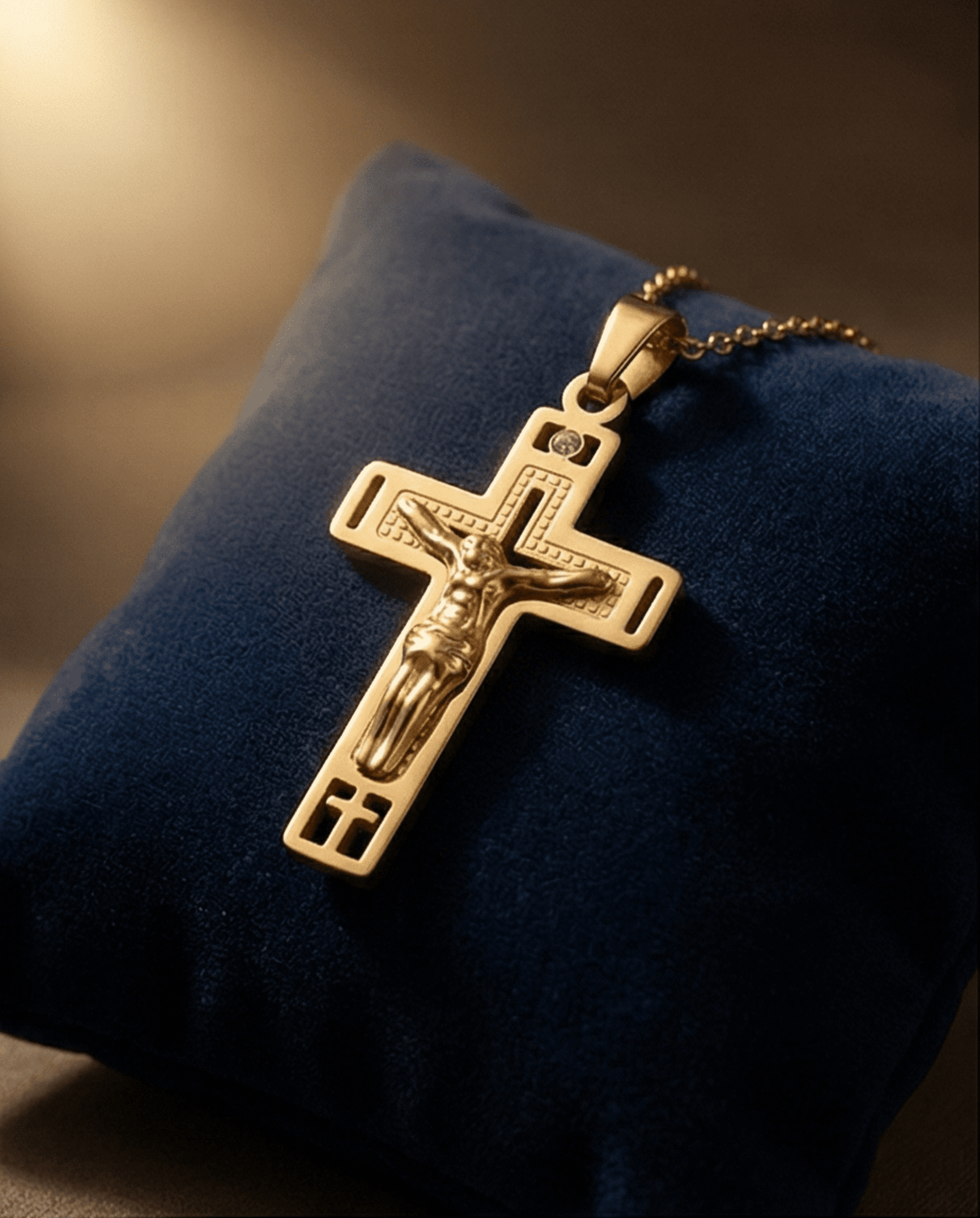 Crucifijo Moderno Luxe con Diamante – Oro 18klt - 3