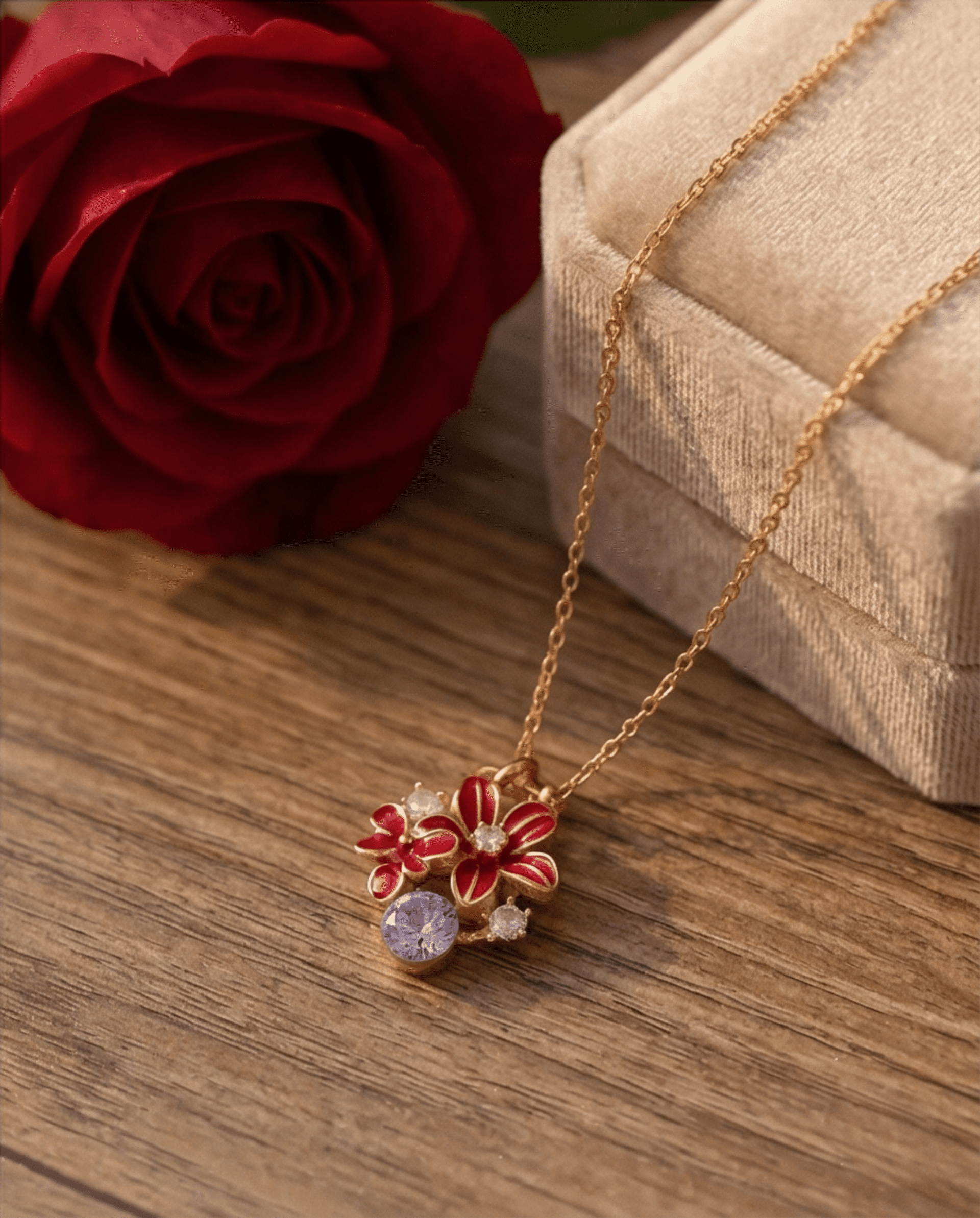 Collar Primavera Roja - acero oro18klt - 3