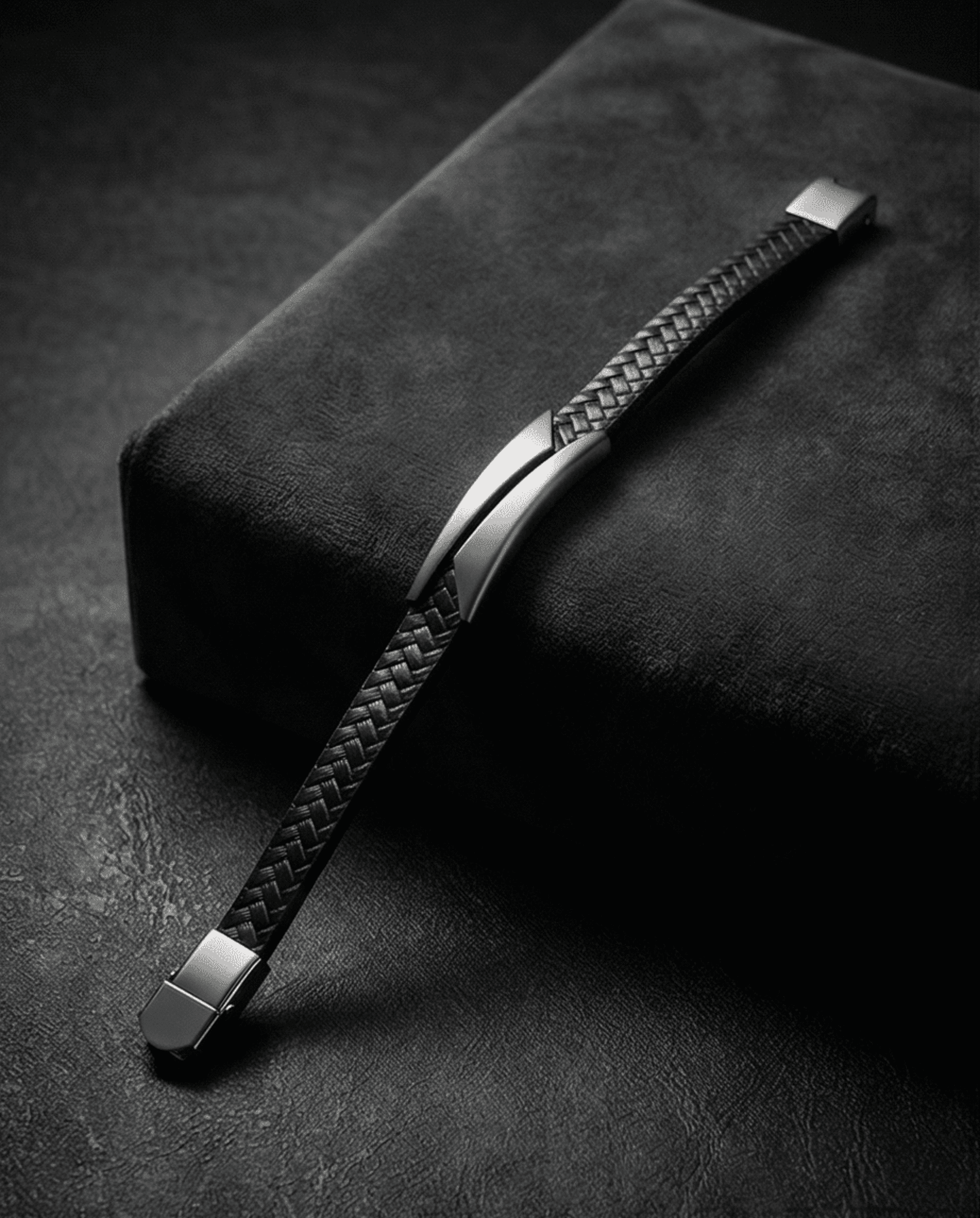 Pulsera Man cuero trenzado y acero - - 4