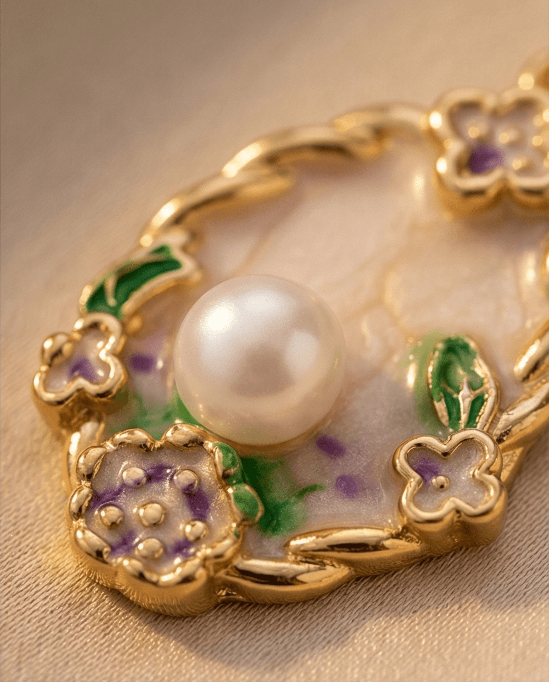 Collar Jardin Secreto Perla Esmalte Rosa - acero oro18klt - 2