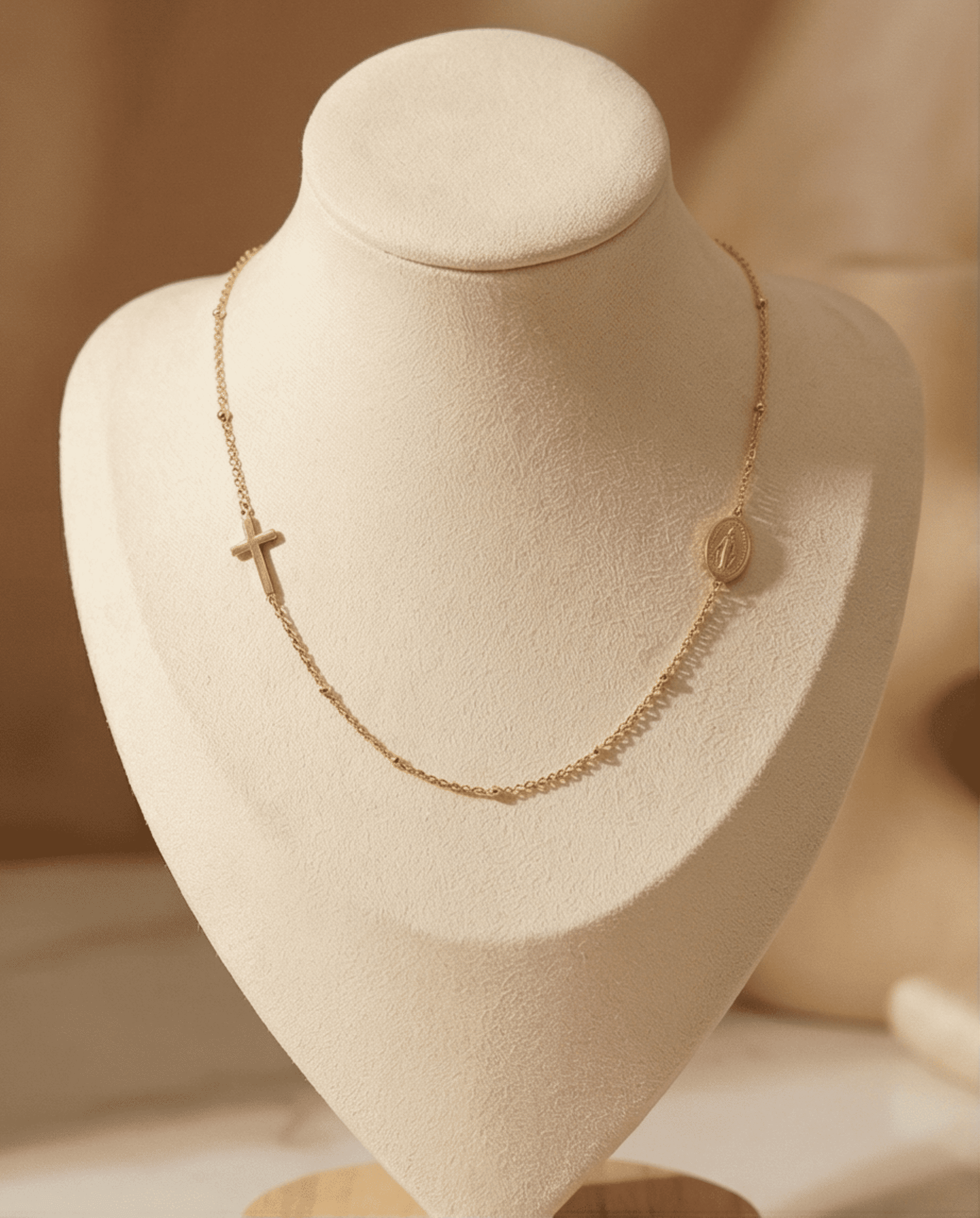 Collar Cruz y Medalla Milagrosa en Acero Quirúrgico Chapado en Oro 18K - Diseño - 5