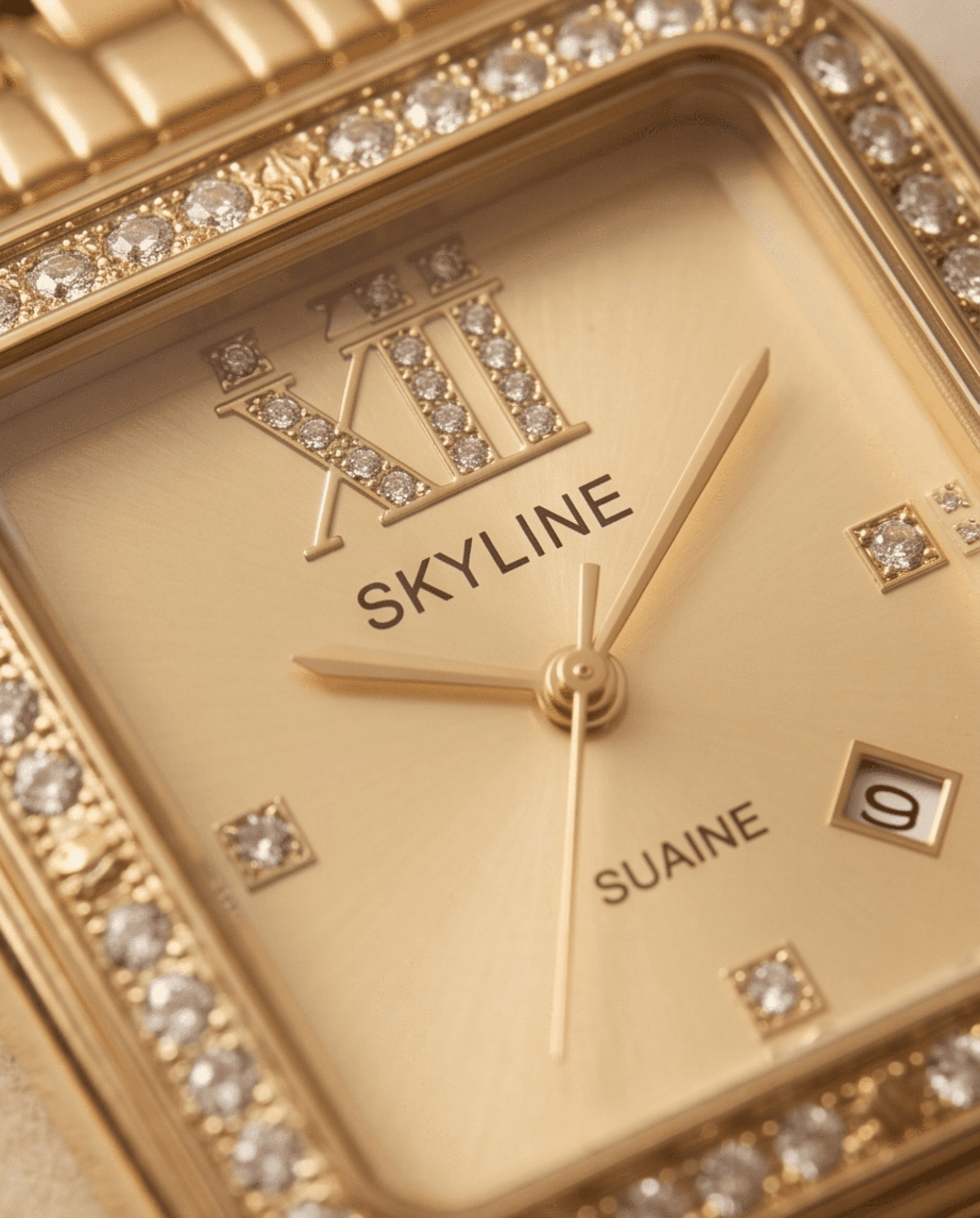 Reloj SKYLINE Dorado Cuadrado con Cristales – Elegancia que brilla - 2