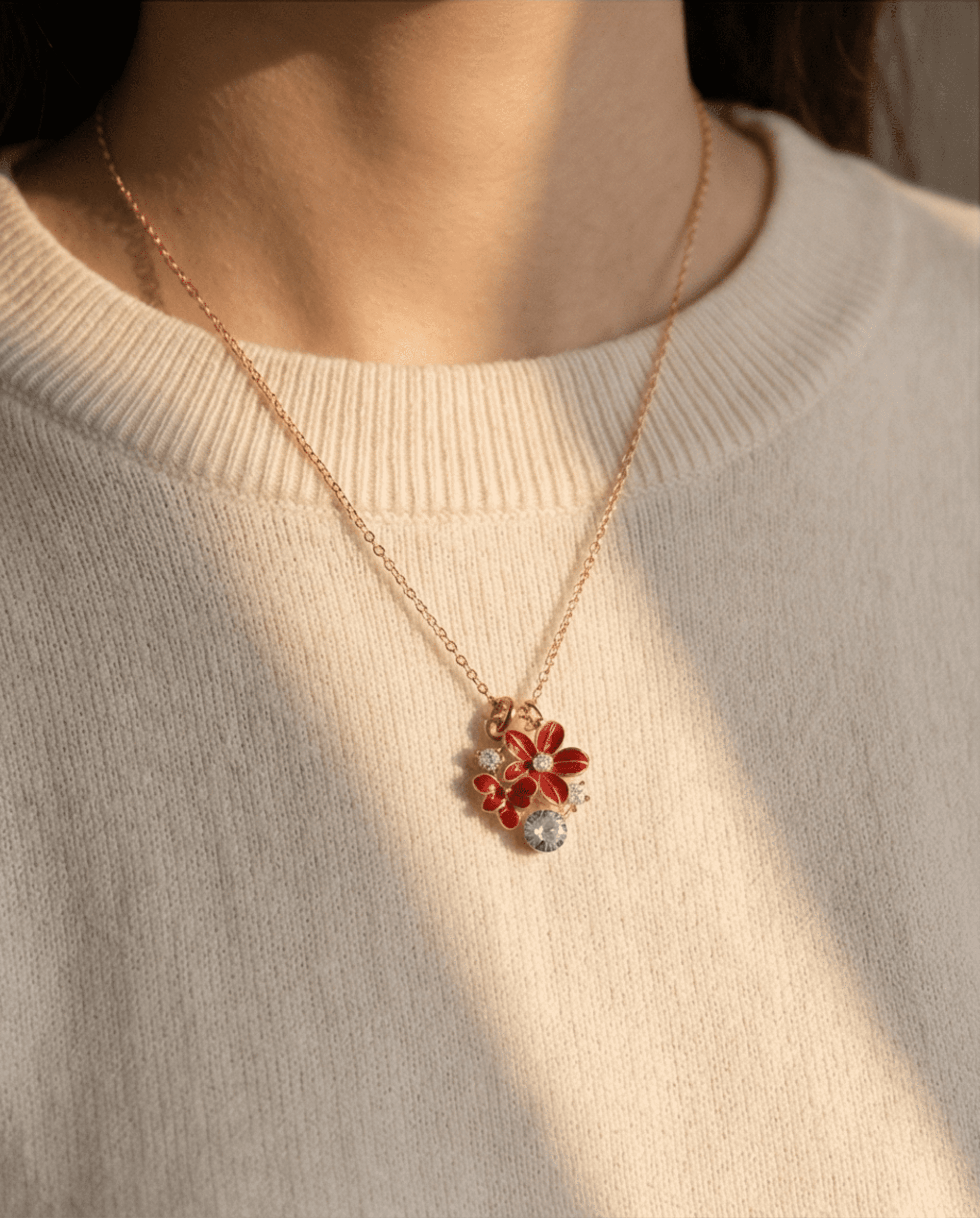 Collar Primavera Roja - acero oro18klt - 1