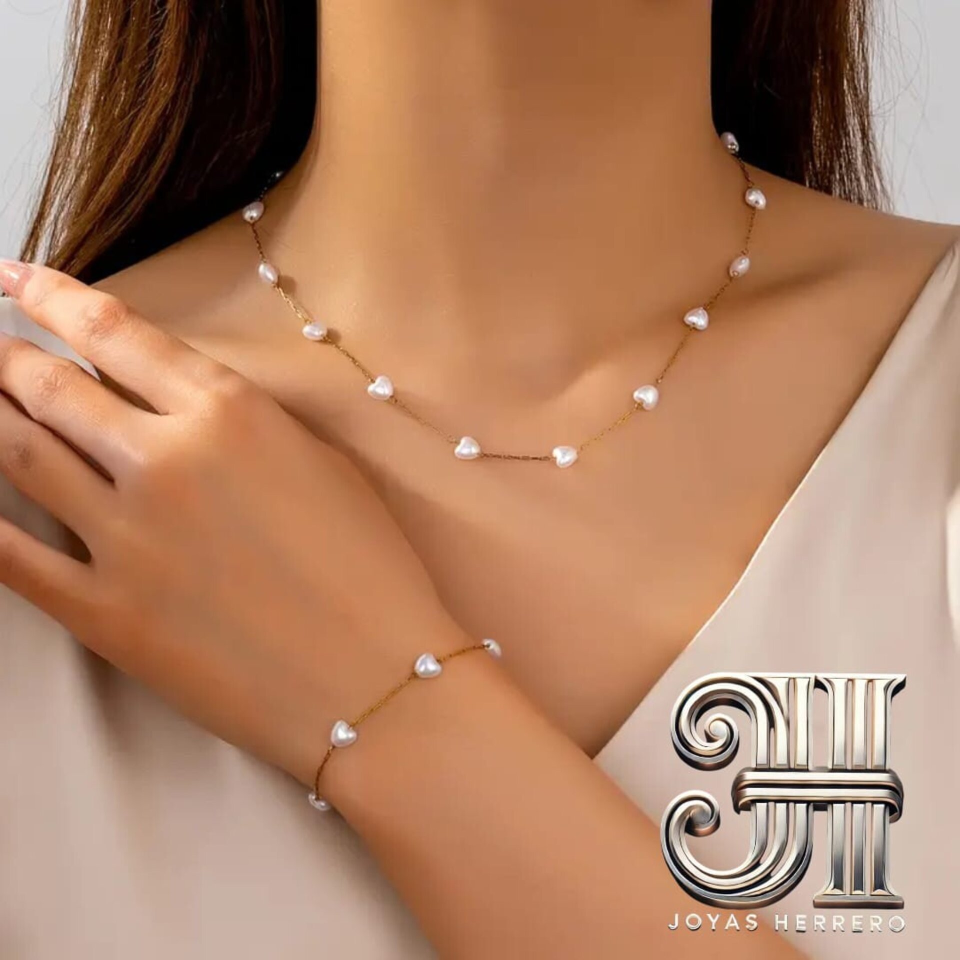 Conjunto Corazones de Nácar – Amor Puro en Acero Dorado - 2