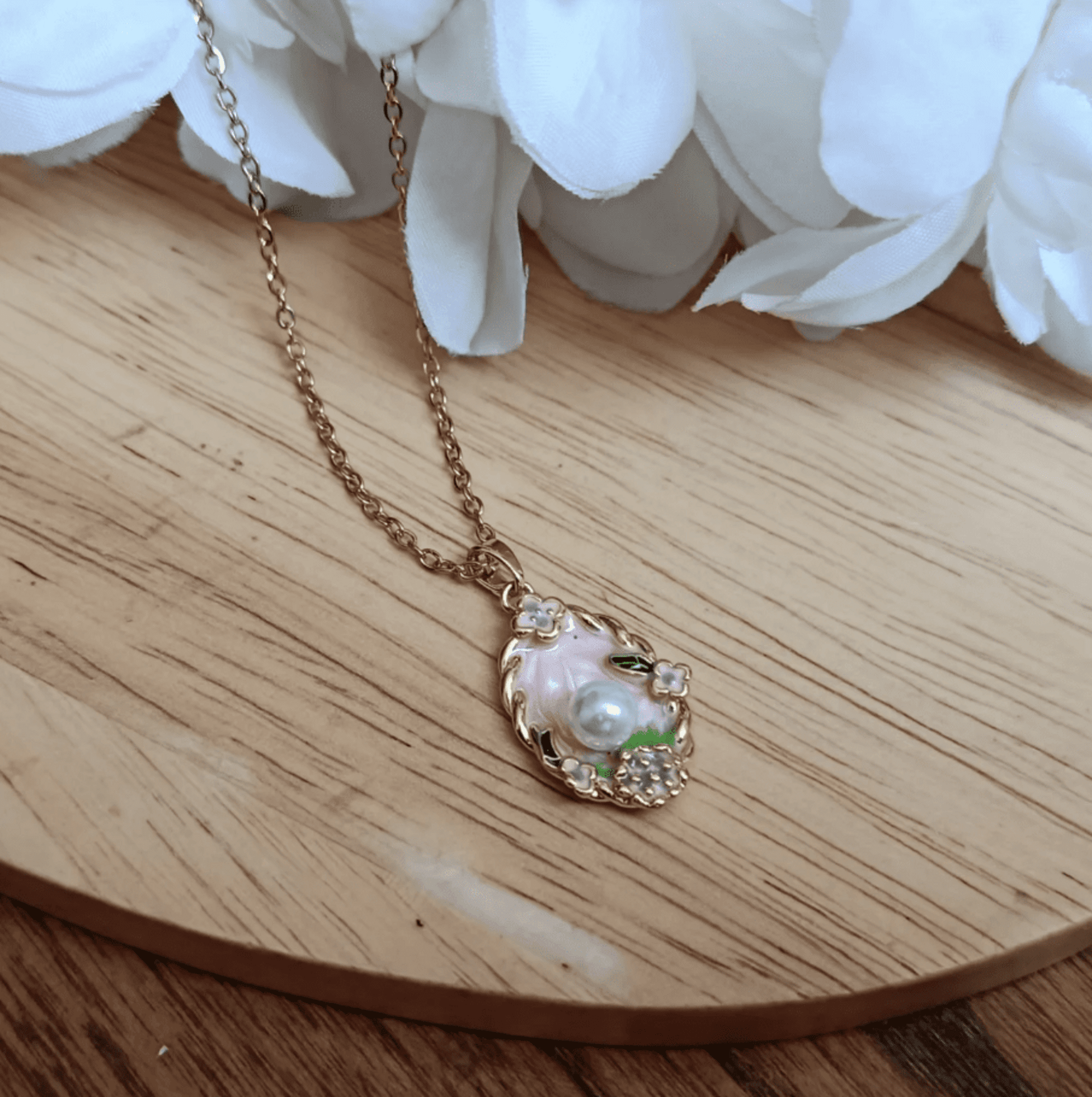 Collar Jardin Secreto Perla Esmalte Rosa - 2