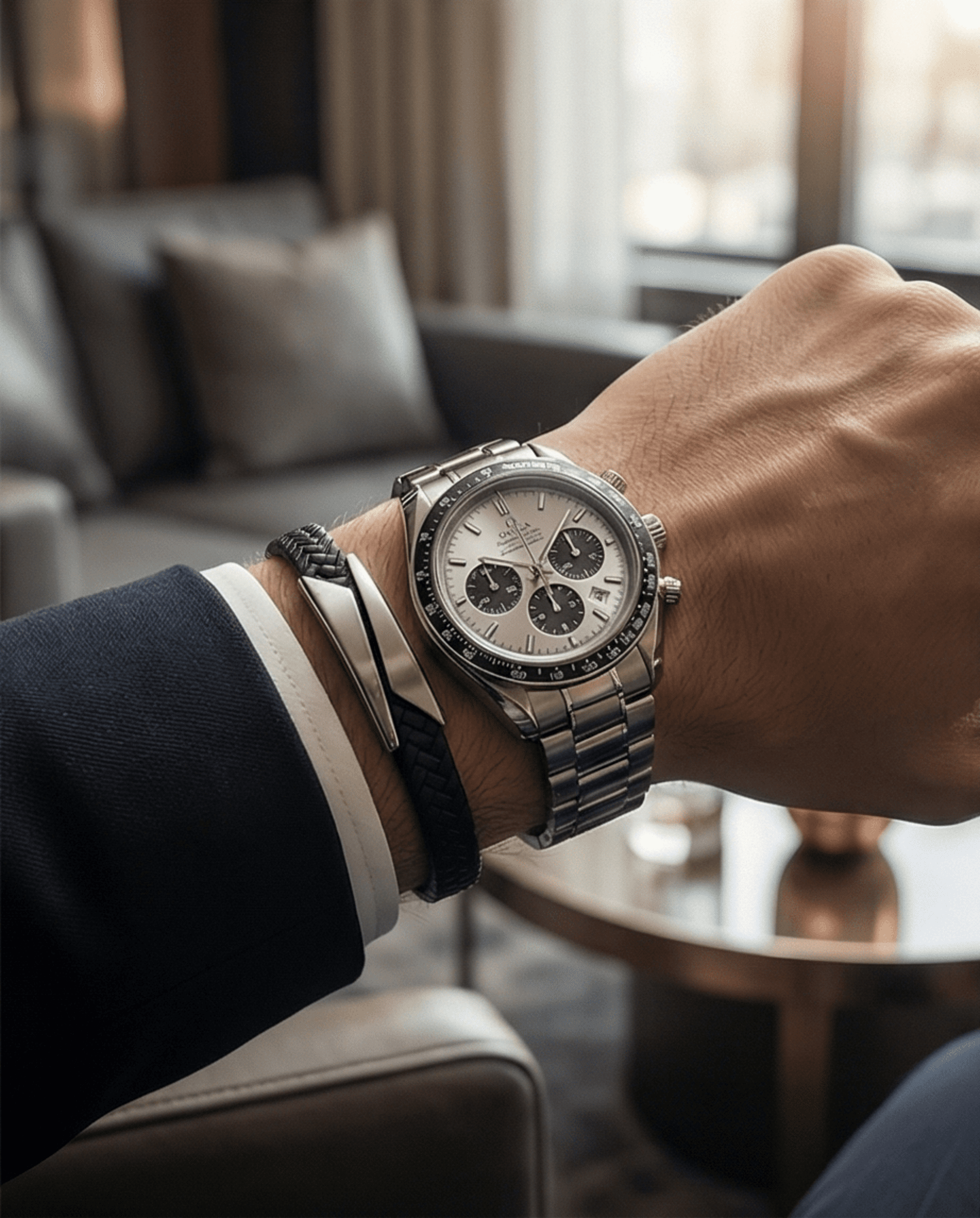 Pulsera Man cuero trenzado y acero - - 3