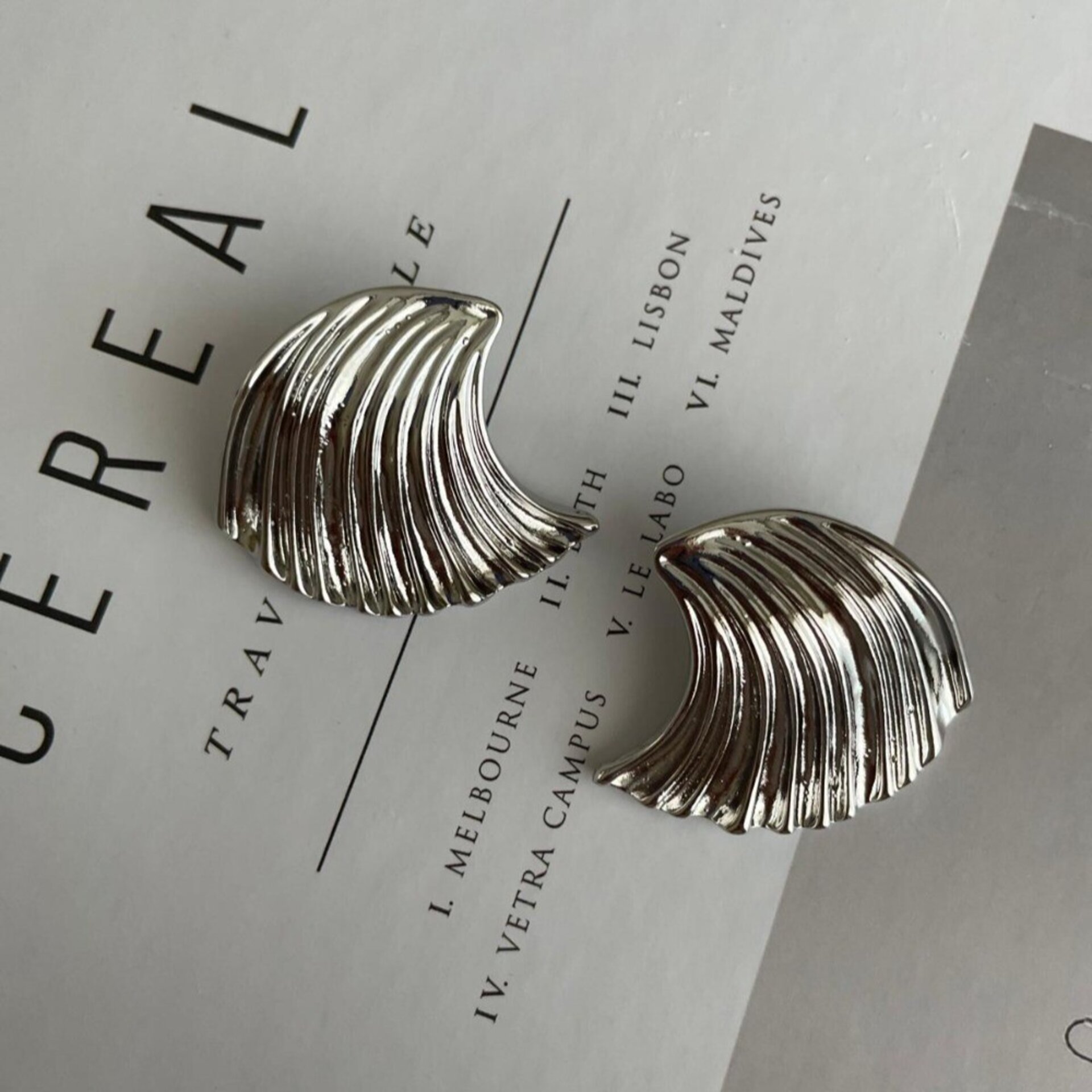 Pendientes hipoalergénicos diseño abanico plateado | Modernos elegantes - 3