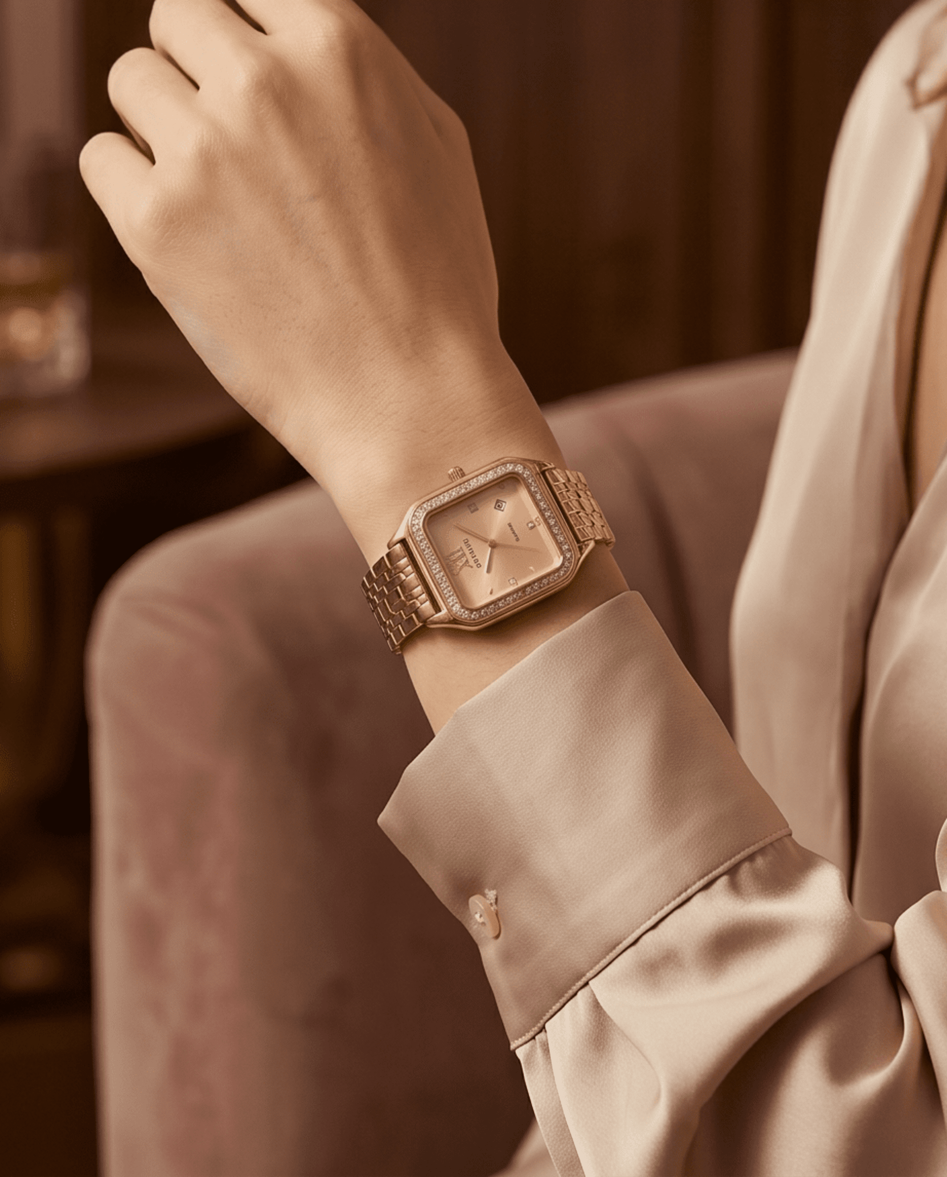 Reloj SKYLINE Dorado Cuadrado con Cristales – Elegancia que brilla - 3