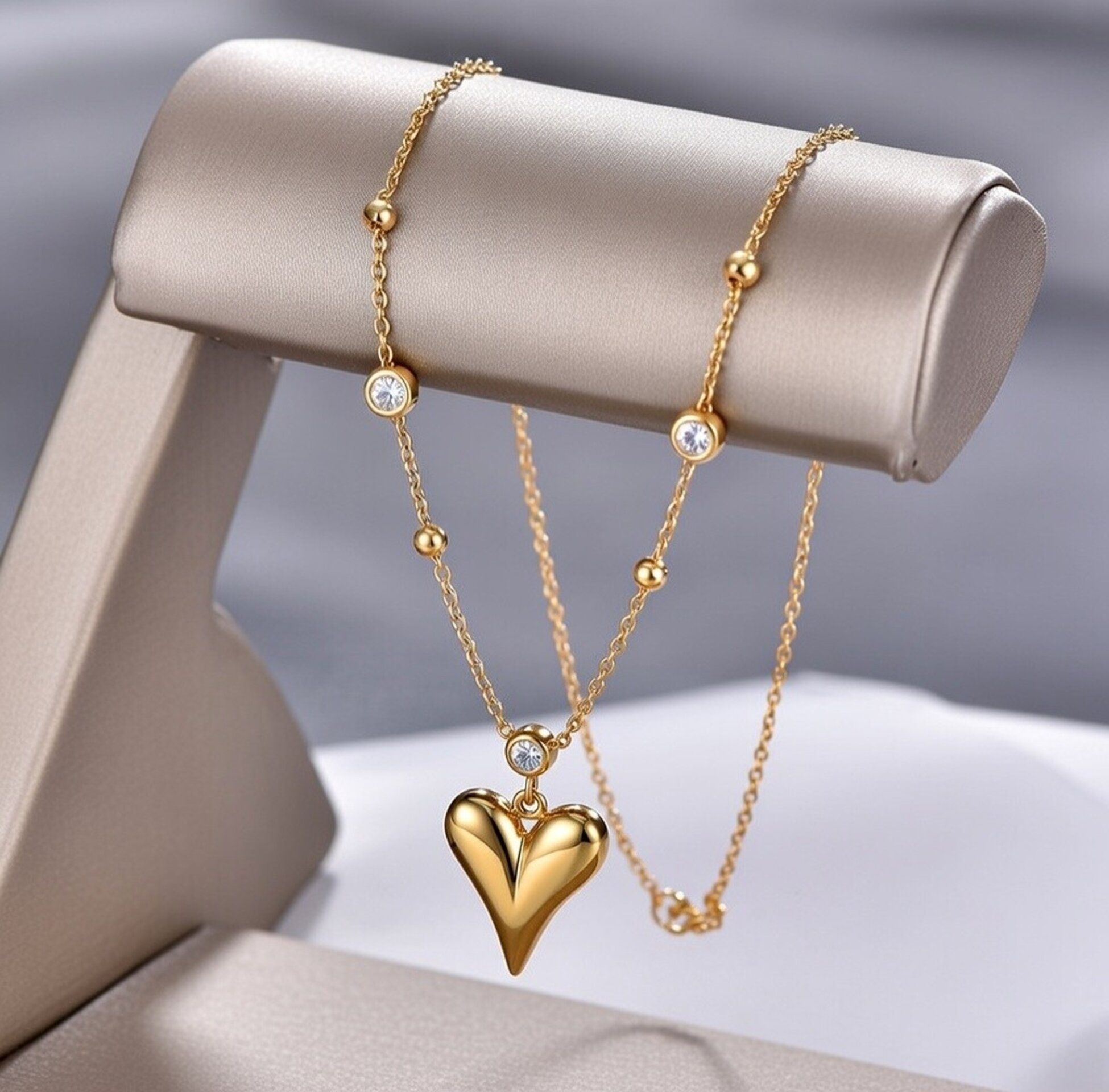 Pulsera tobilleras de acero dorado con corazón y circonitas – Joyería elegante - 4