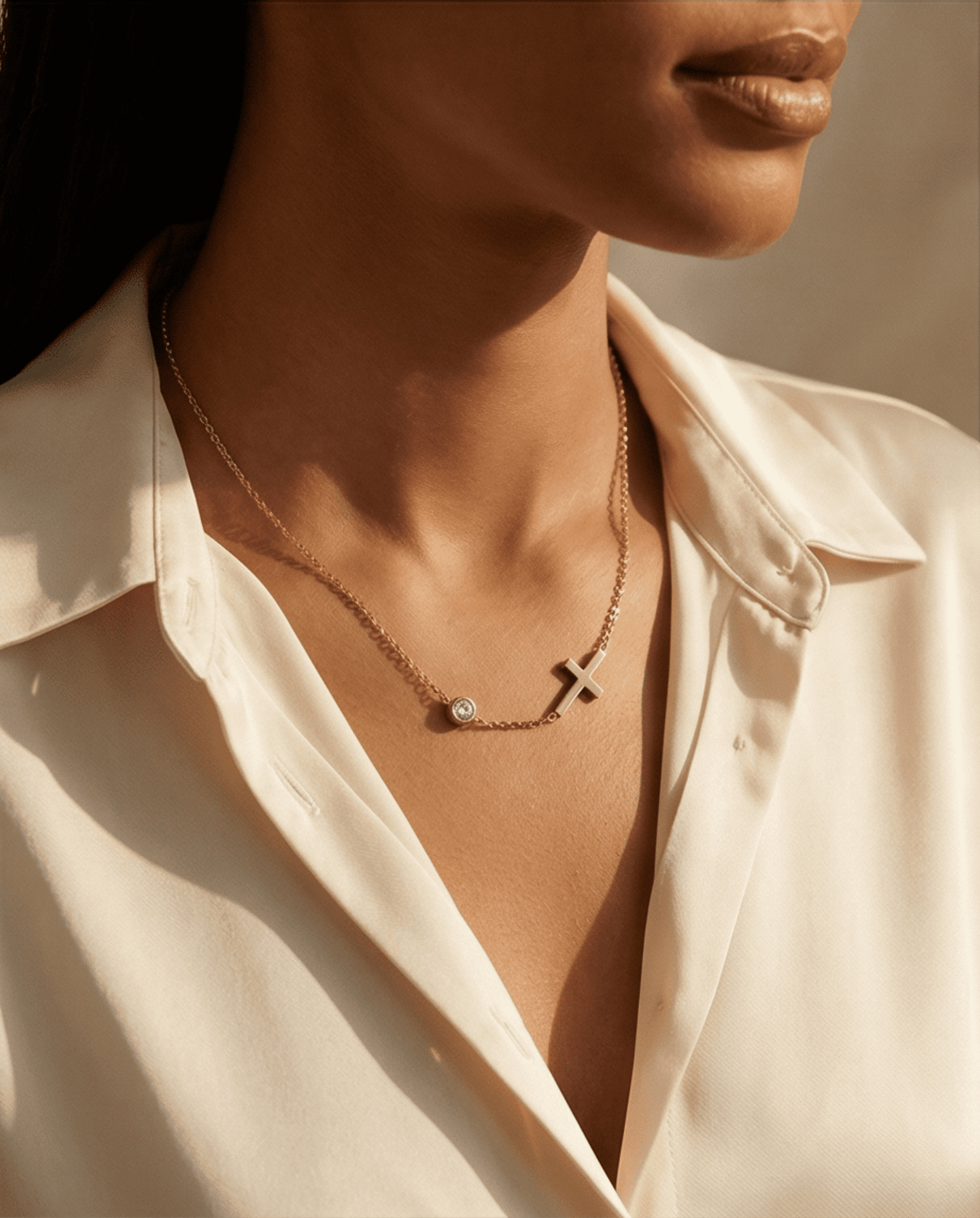 Collar Cruz con Circonita en Acero Quirúrgico Chapado en Oro 18K - 3