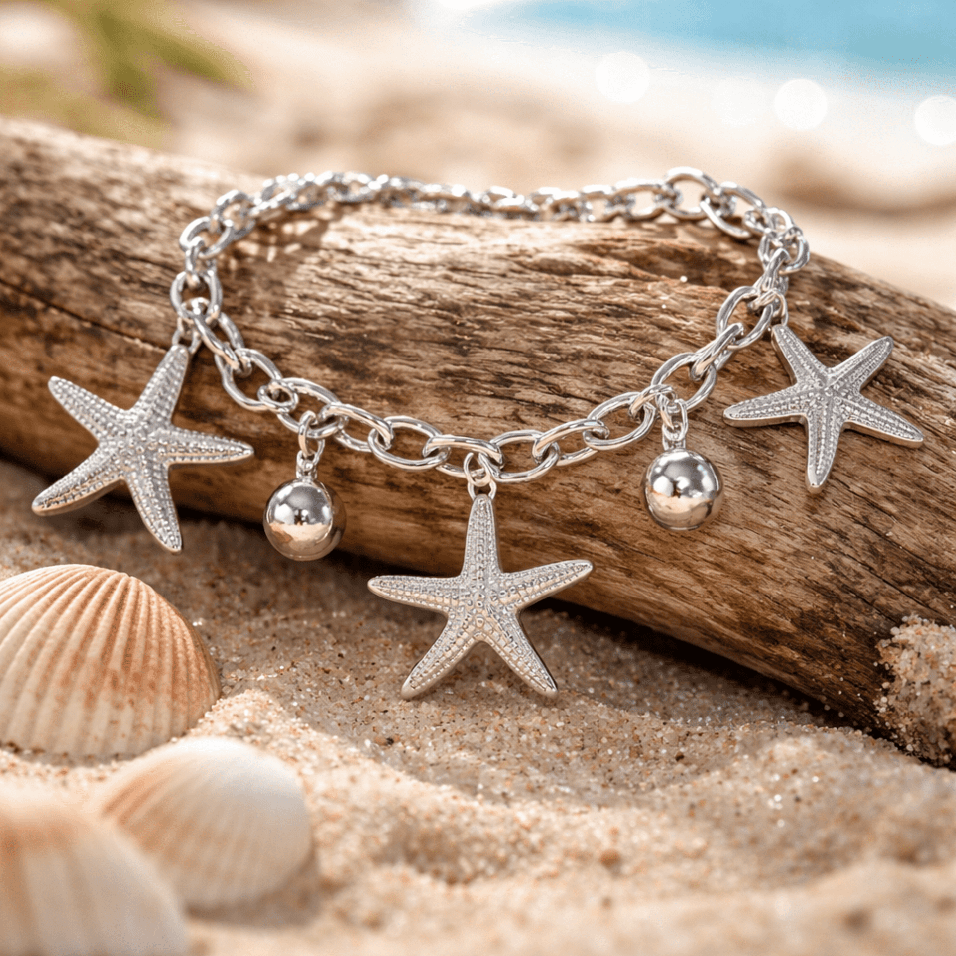 Pulsera de acero inoxidable con estrellas de mar | Estilo marino y veraniego - 2