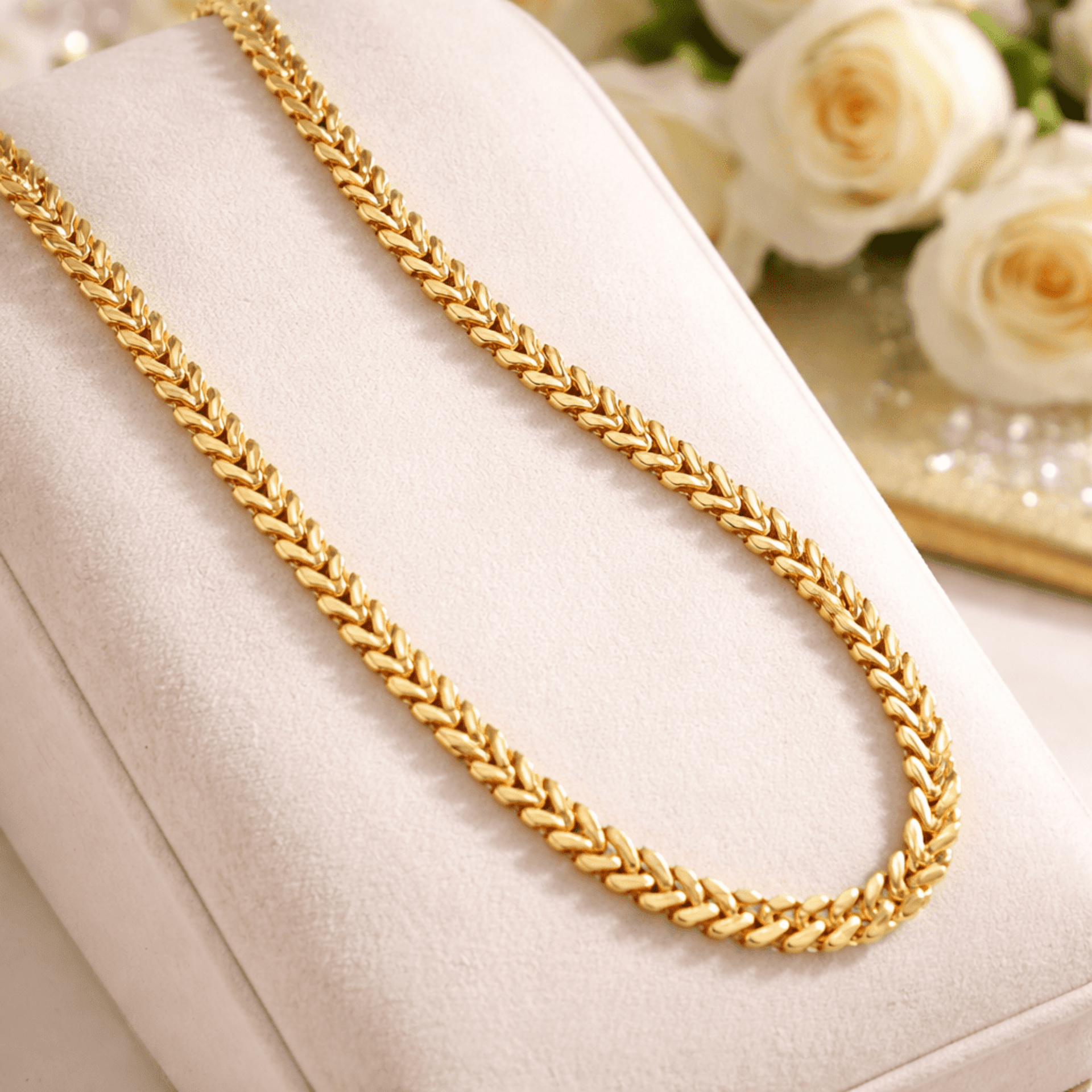 Cadena Spiga de Acero Quirúrgico Chapada en Oro 18K - 2