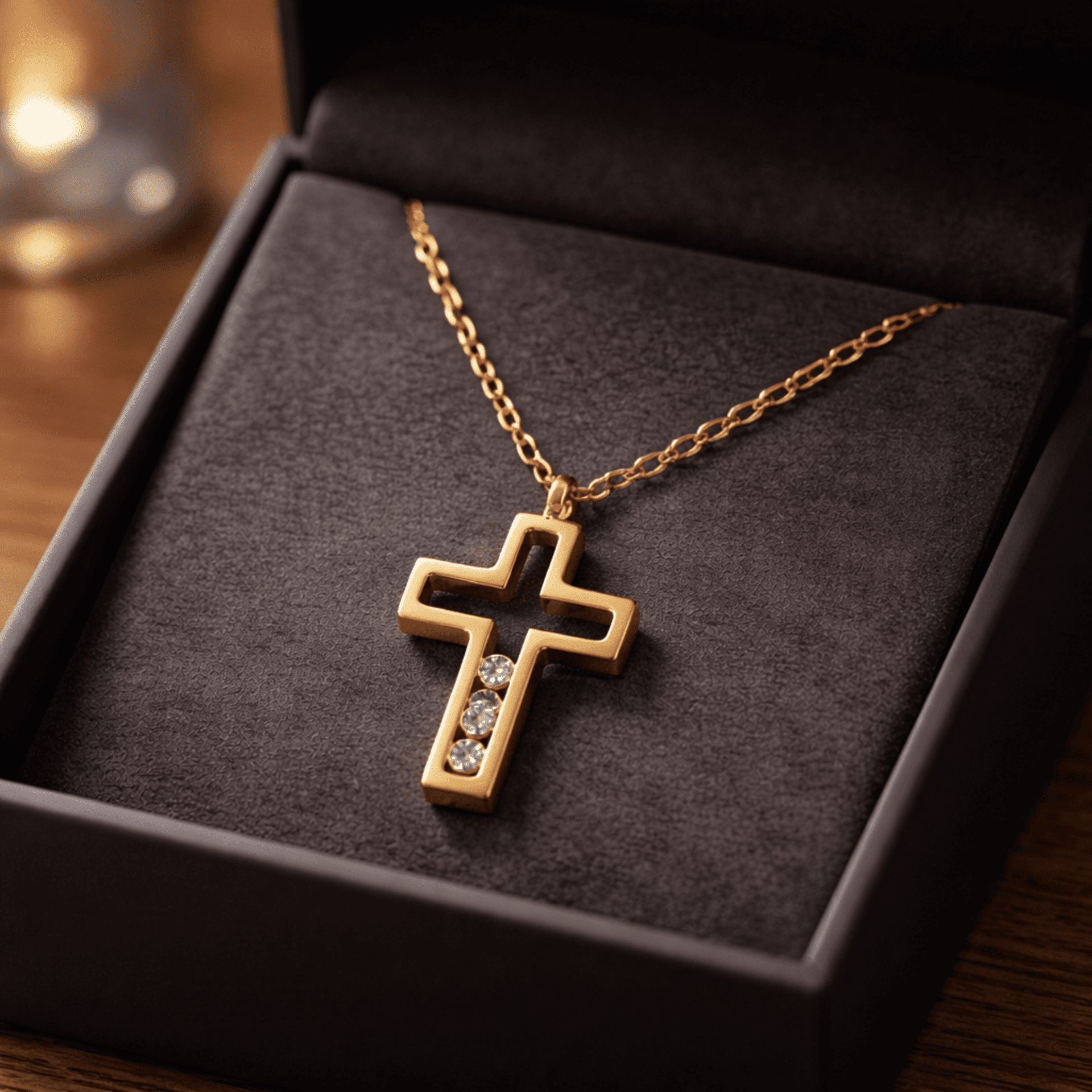 Colgante Cruz Abierta con Cristales Brillantes – Acero Quirúrgico Chapado en Oro - 2