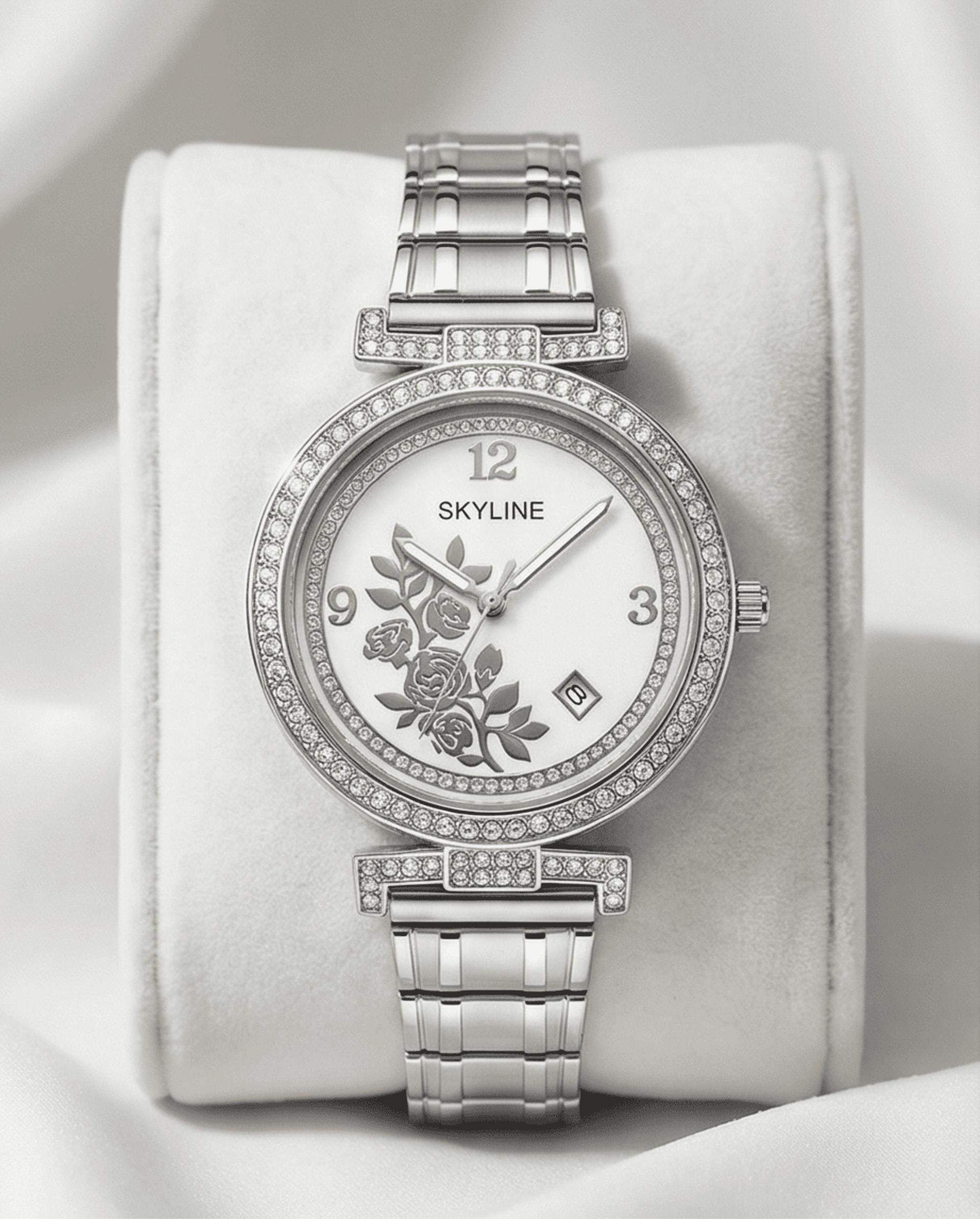 Reloj de Mujer SKYLINE Plateado con Circonitas y Rosas | Acero Inoxidable - 4