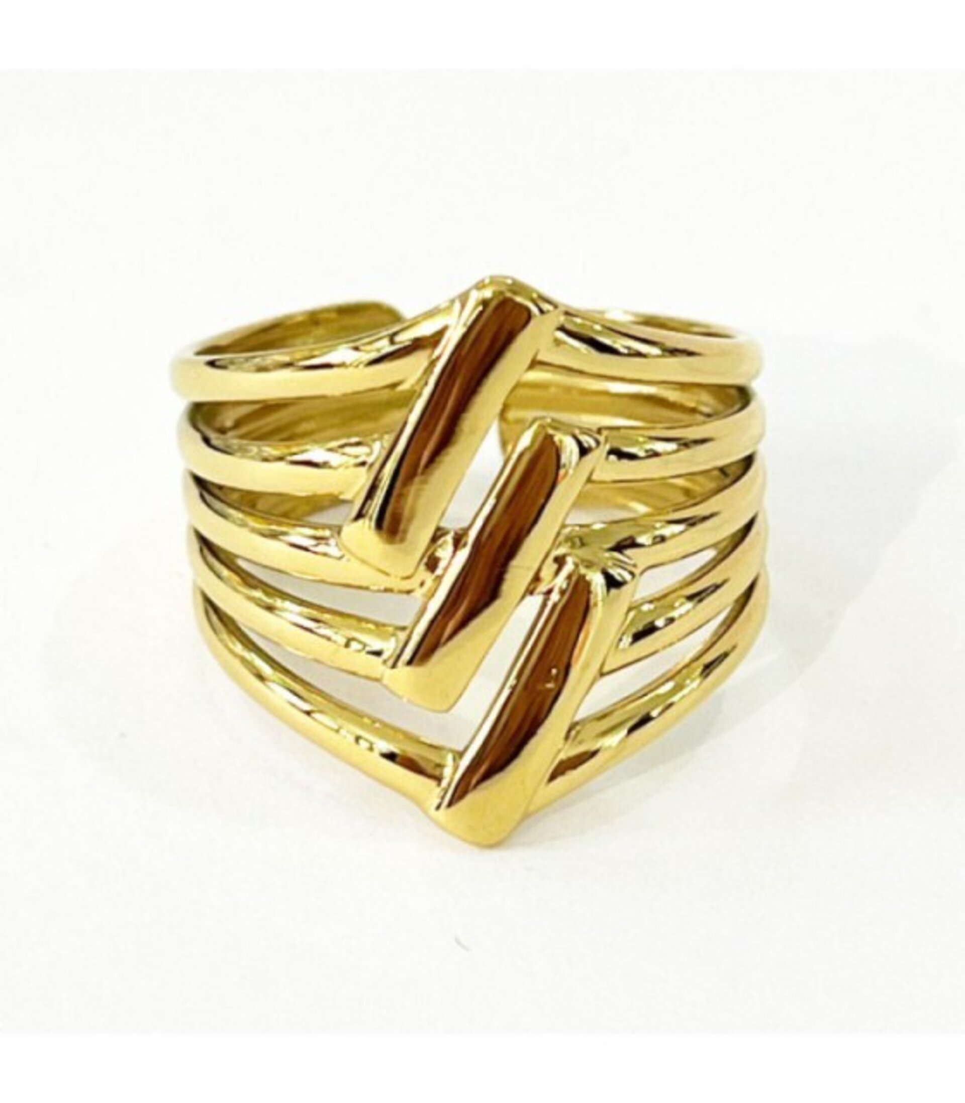 Anillo GeoLines – Geometría moderna en acabado dorado - 5