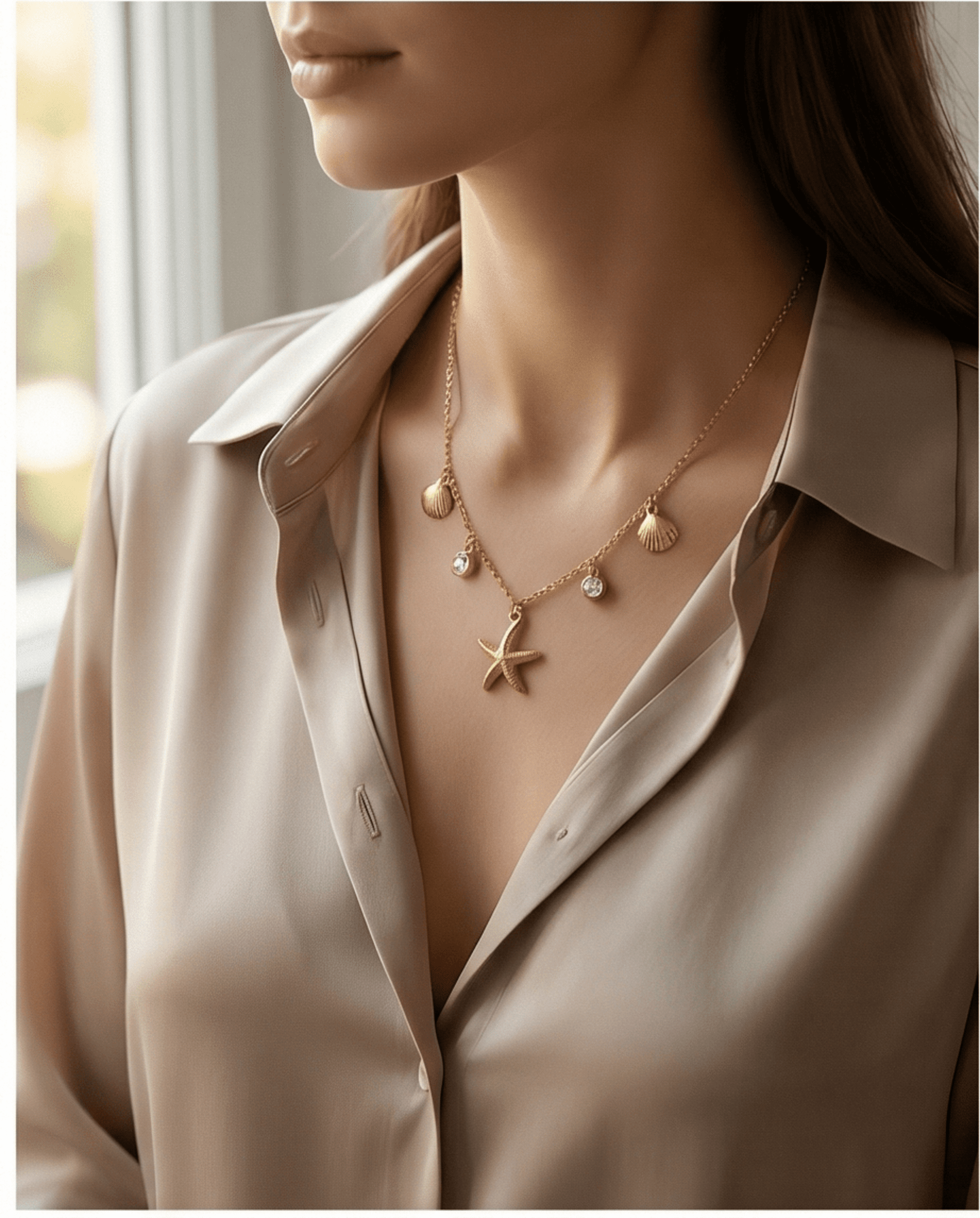 Collar Estrella de Mar con Conchas y Circonitas - Chapado en Oro 18klt - 3