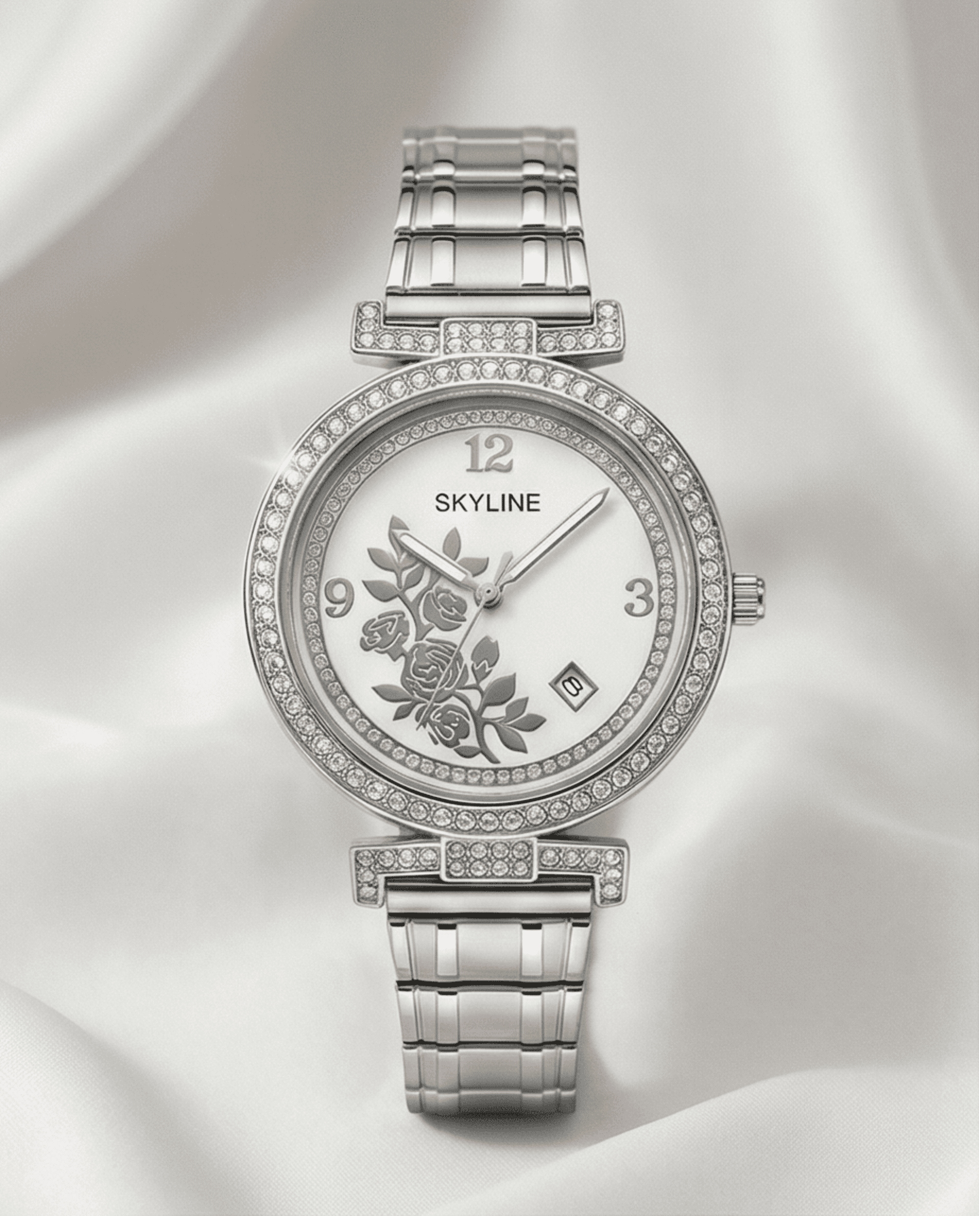 Reloj de Mujer SKYLINE Plateado con Circonitas y Rosas | Acero Inoxidable - 1