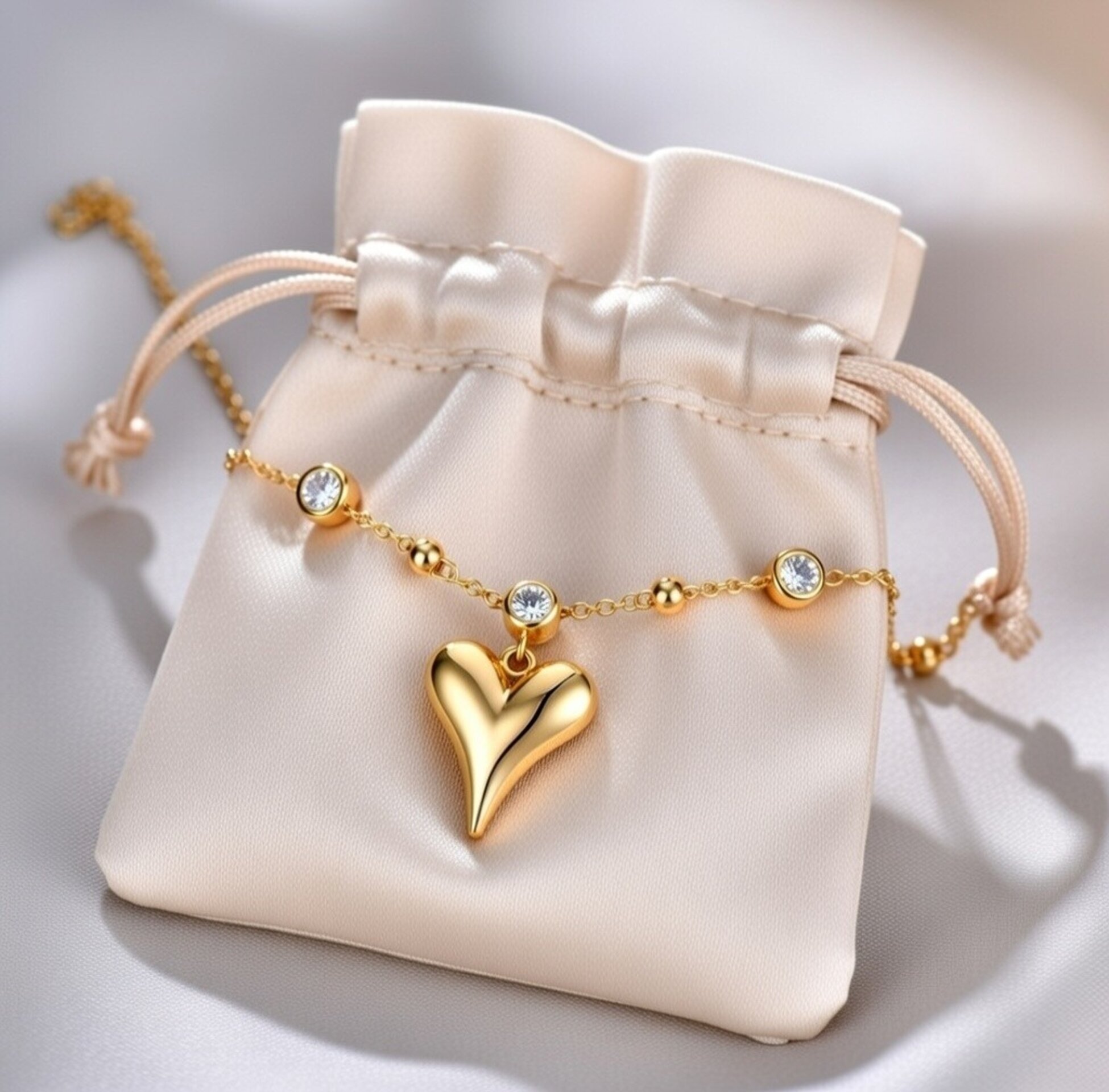 Pulsera tobilleras de acero dorado con corazón y circonitas – Joyería elegante - 2