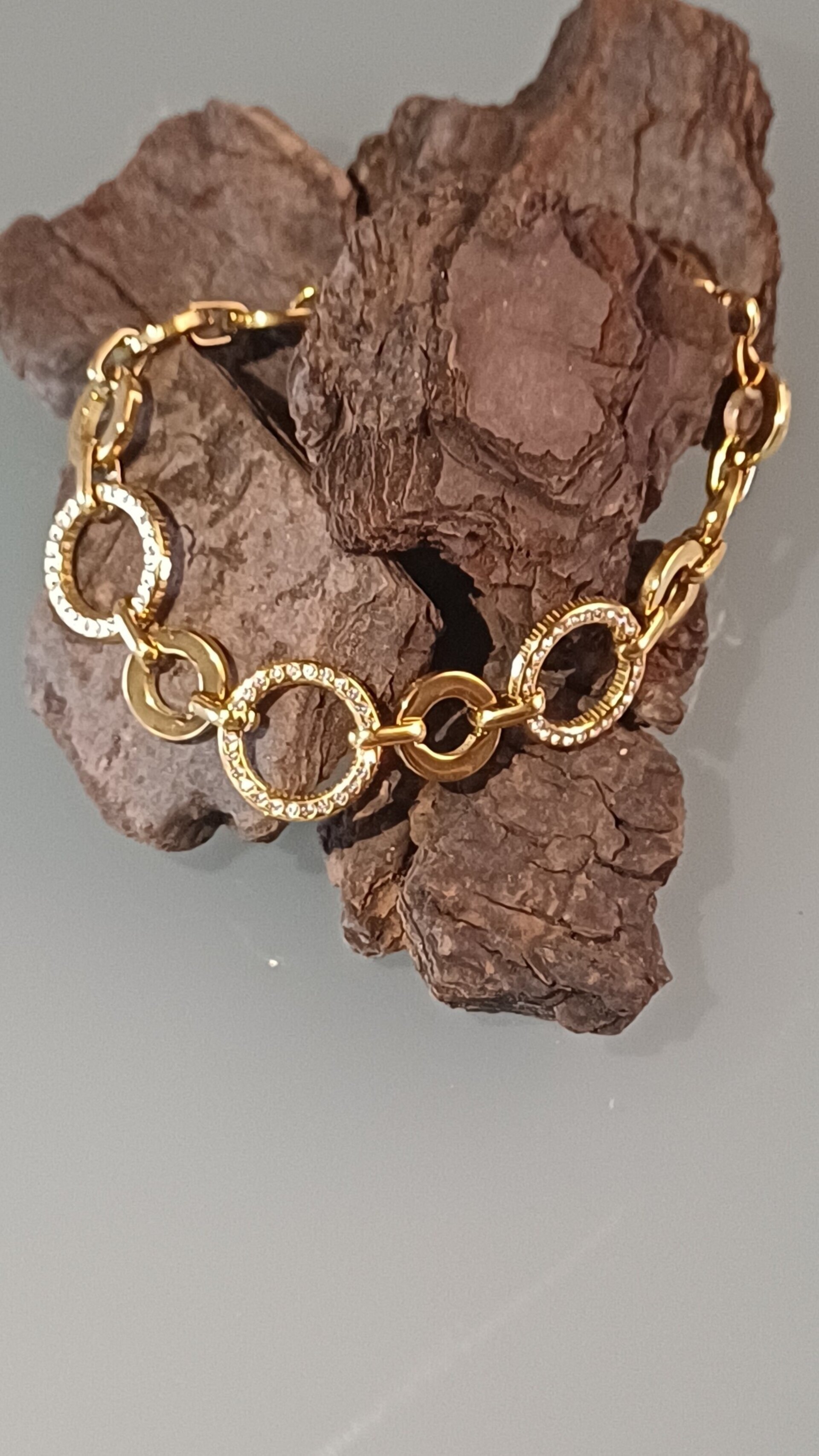 Pulsera Anaís de acero dorado con círculos brillantes - 1