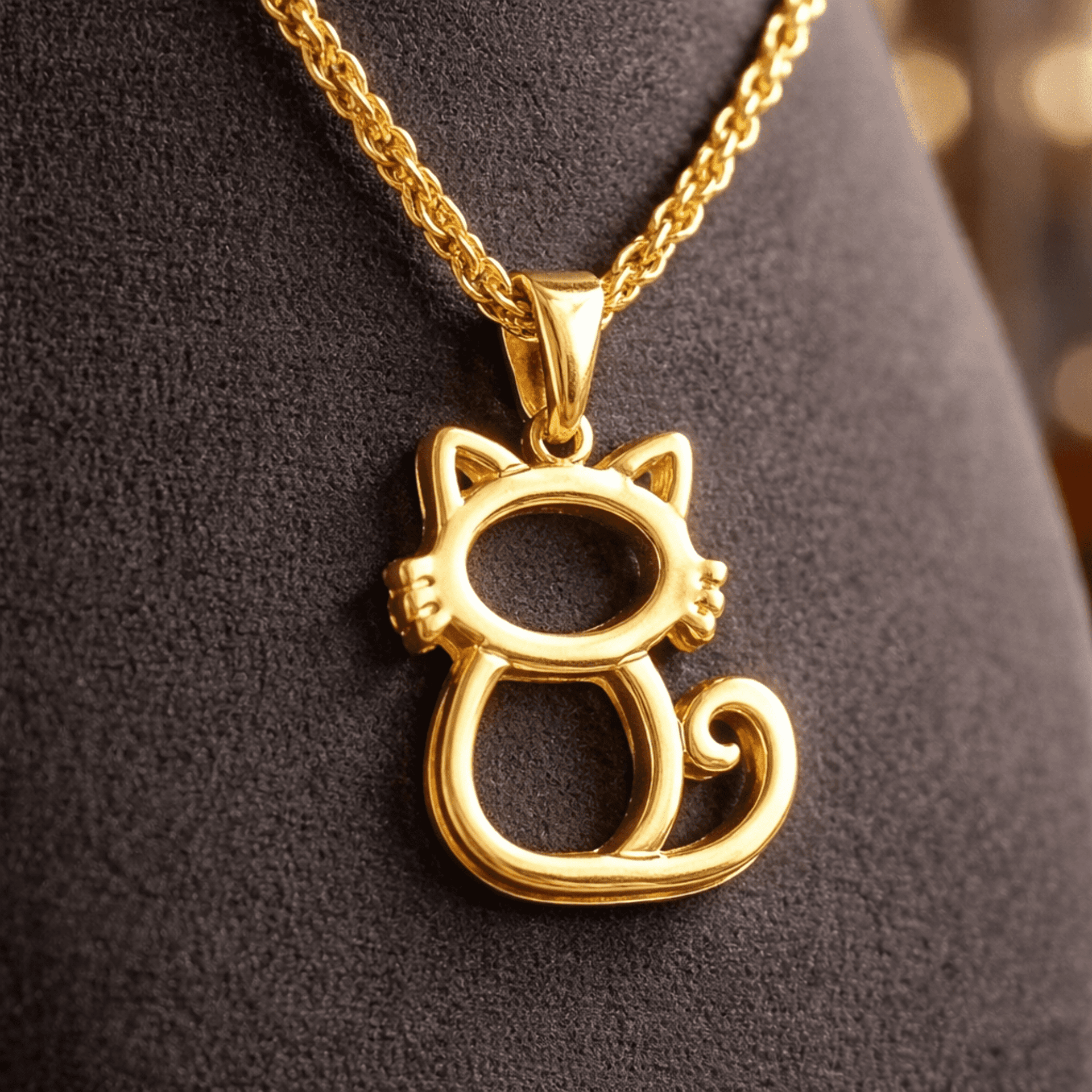 Colgante Gatito Silueta Dorado – Acero Quirúrgico Chapado en Oro 18K 🐱✨ - 2