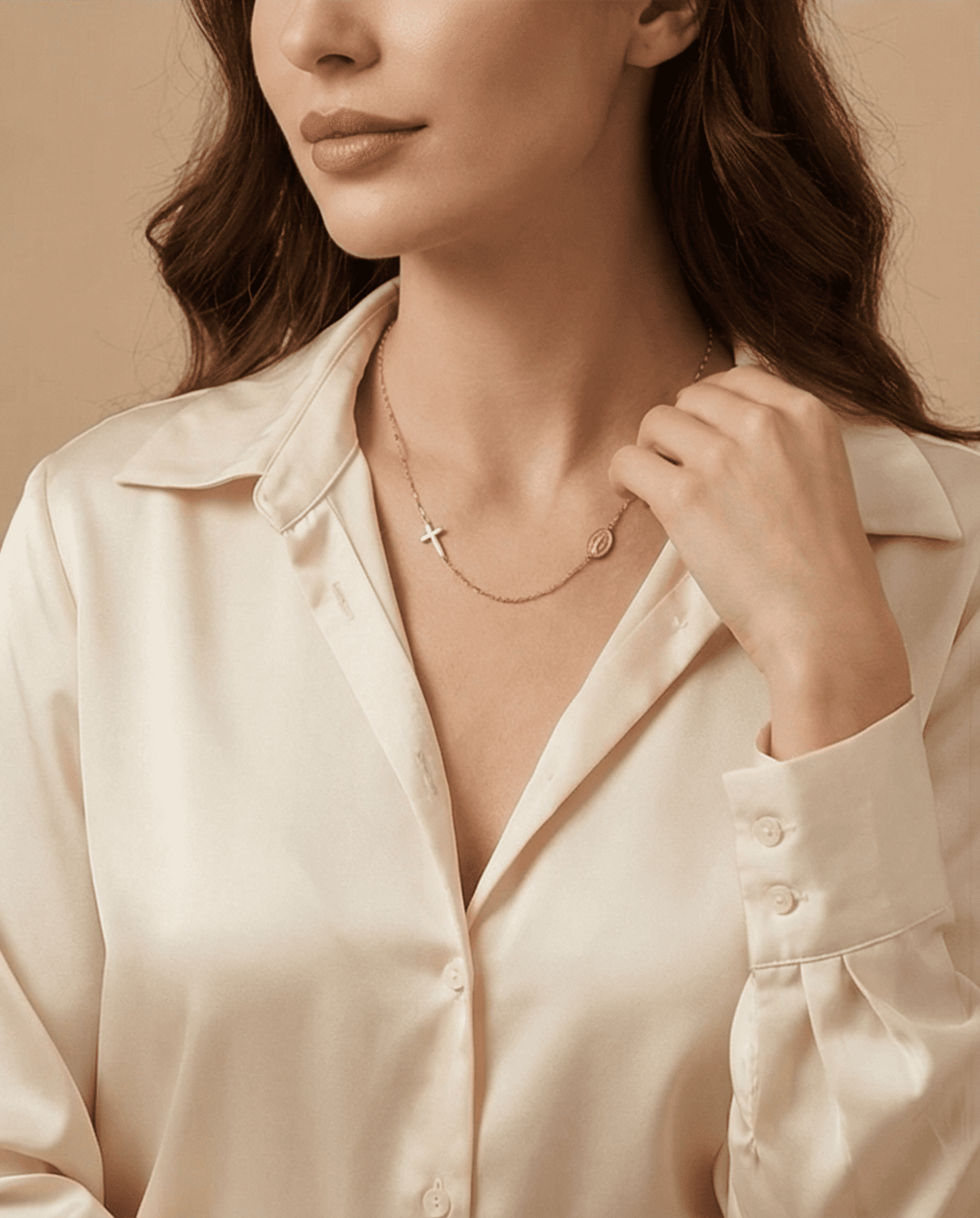 Collar Cruz y Medalla Milagrosa en Acero Quirúrgico Chapado en Oro 18K - Diseño - 4