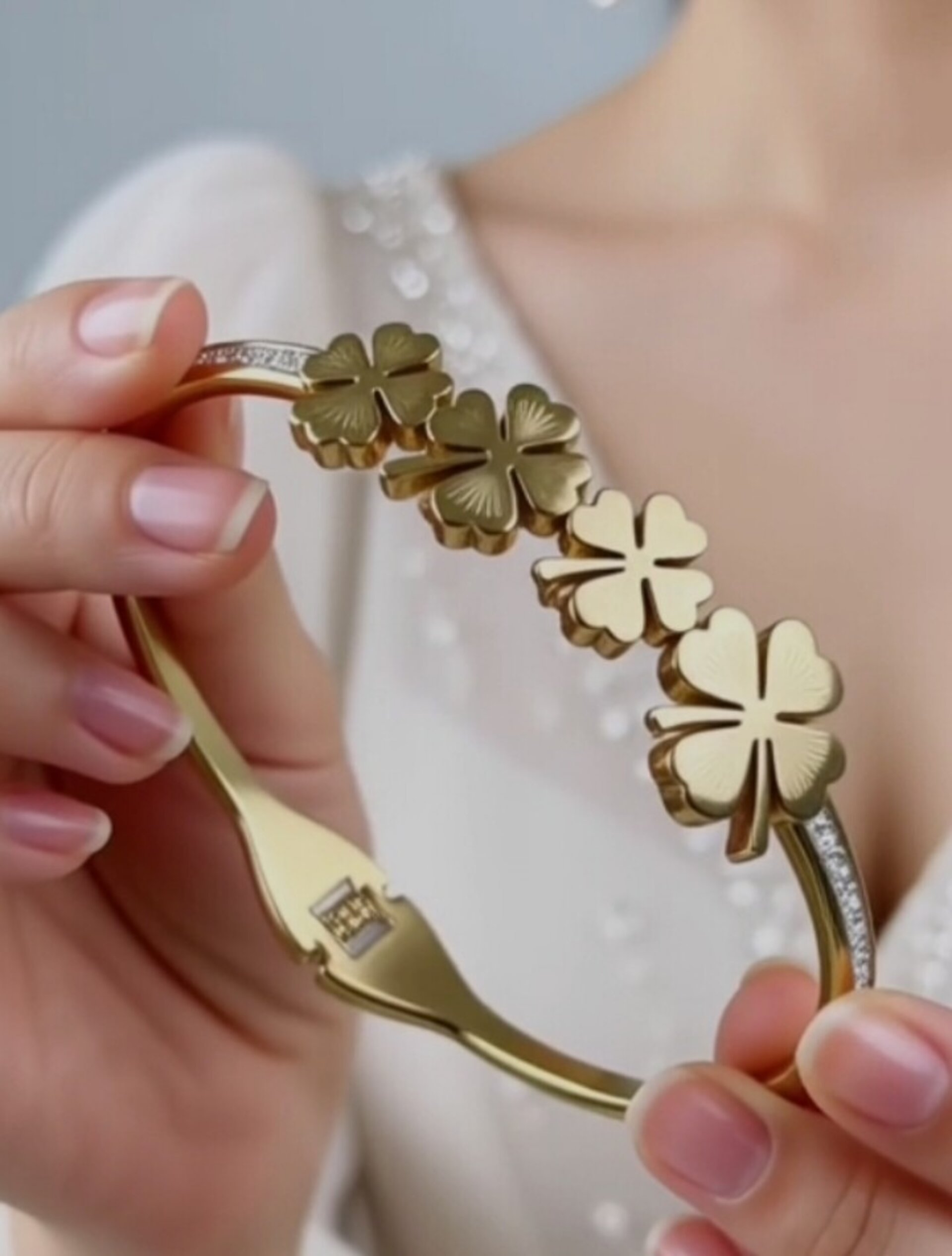 Brazalete Tréboles – Acero Quirúrgico chapado en oro 18klt - 1