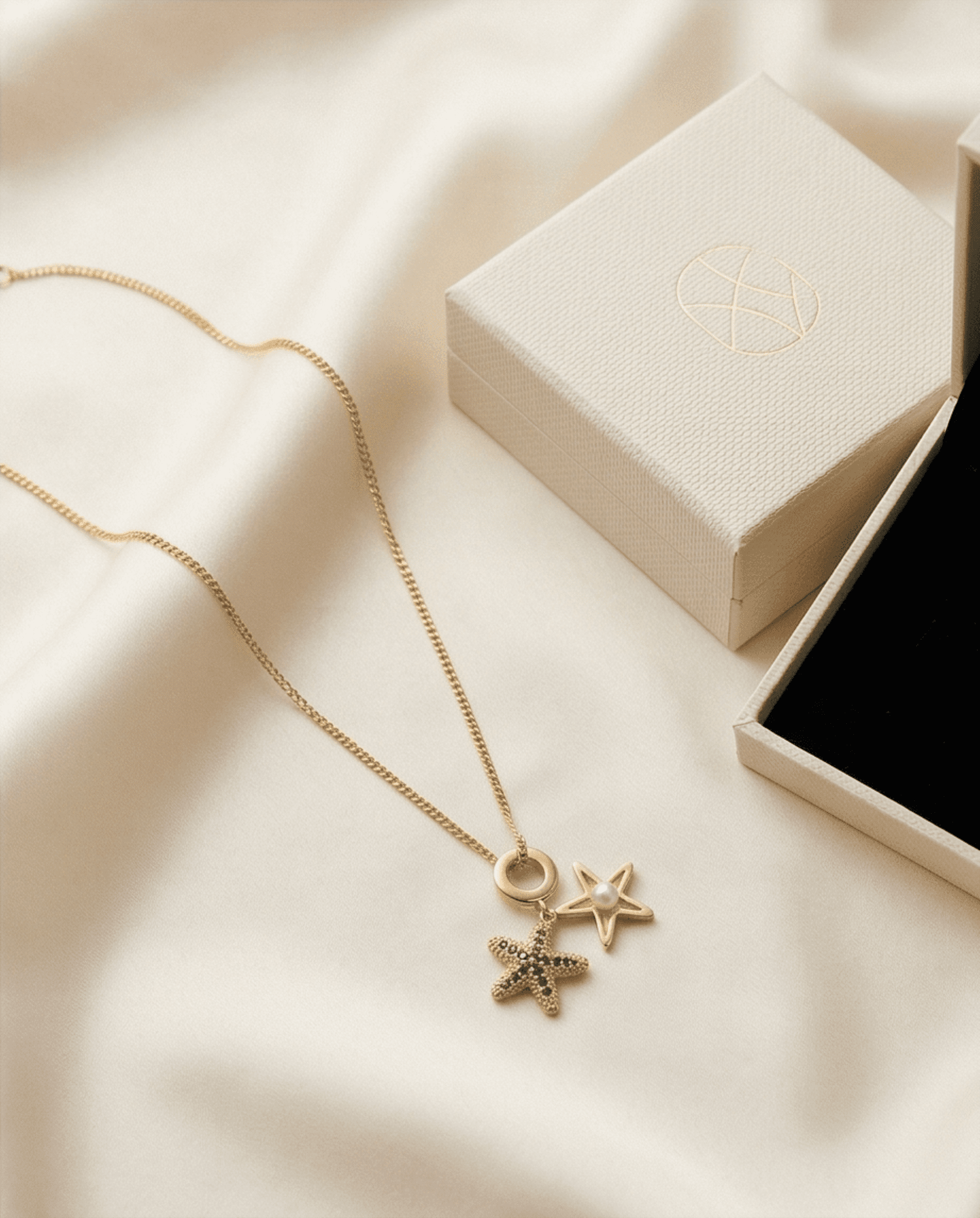 Gargantilla Estrellas del Mar - Acero Dorado con Circonitas y Perla - 3