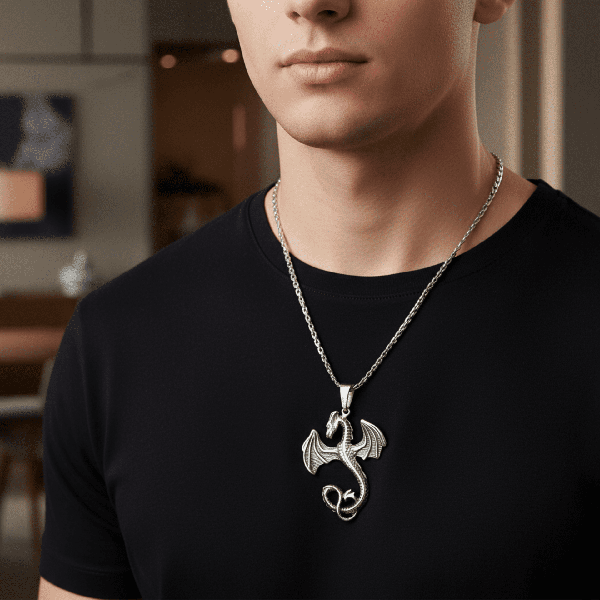 Colgante Dragón Mitológico en Acero Quirúrgico Plateado – Joyas Herrero - 3
