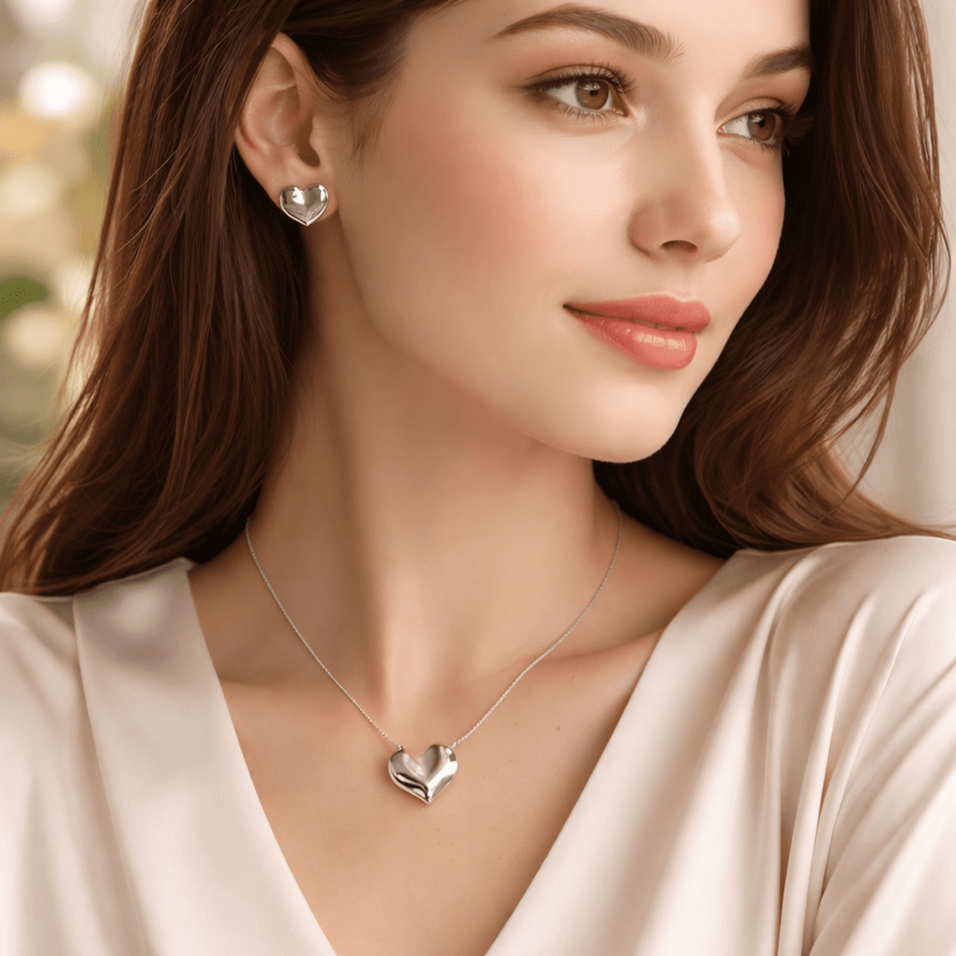 Conjunto Corazón Silver - acero hipoalergénico - 2