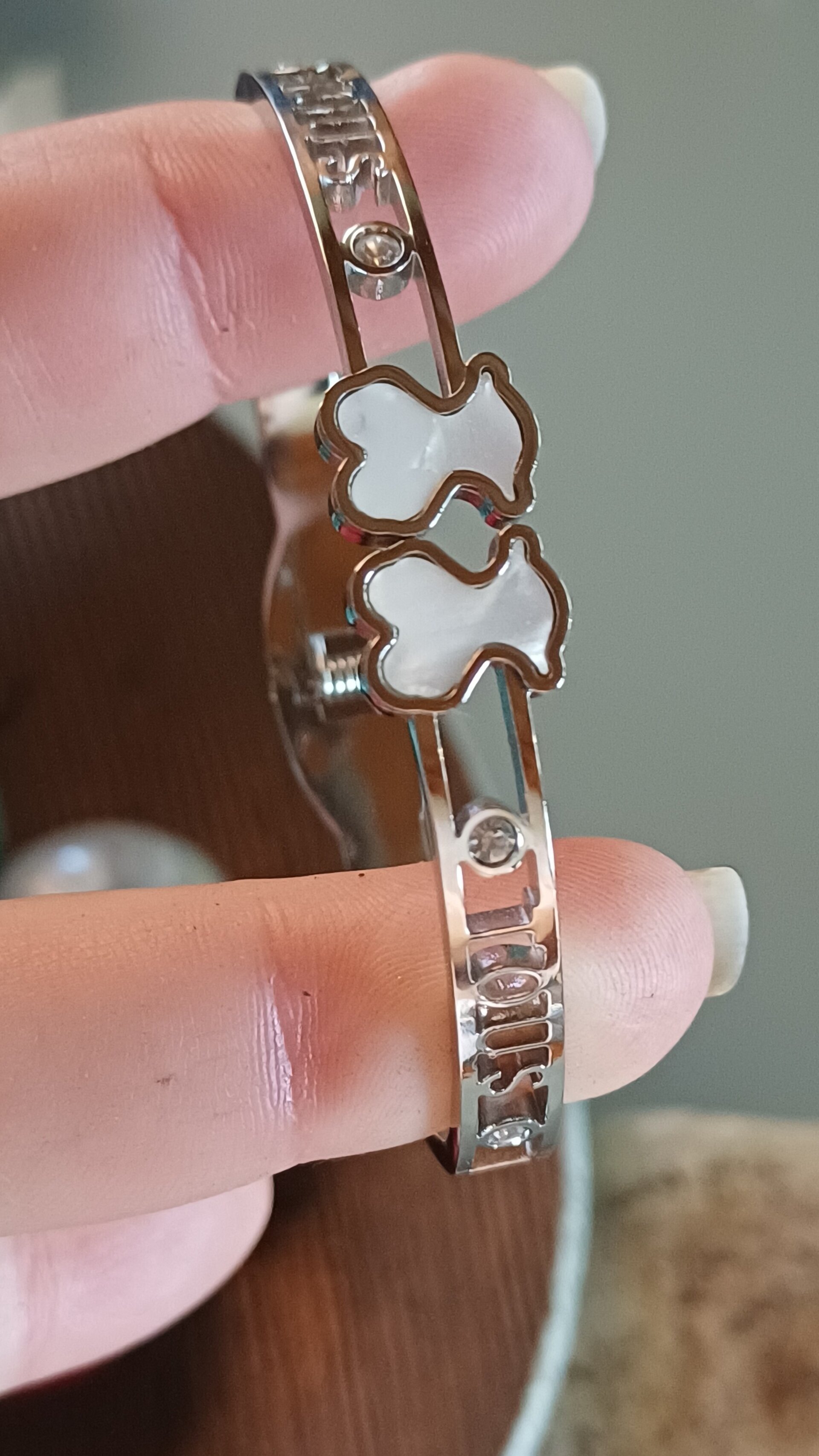Pulsera Ositos Nácar – Acero Quirúrgico Plateado - 2