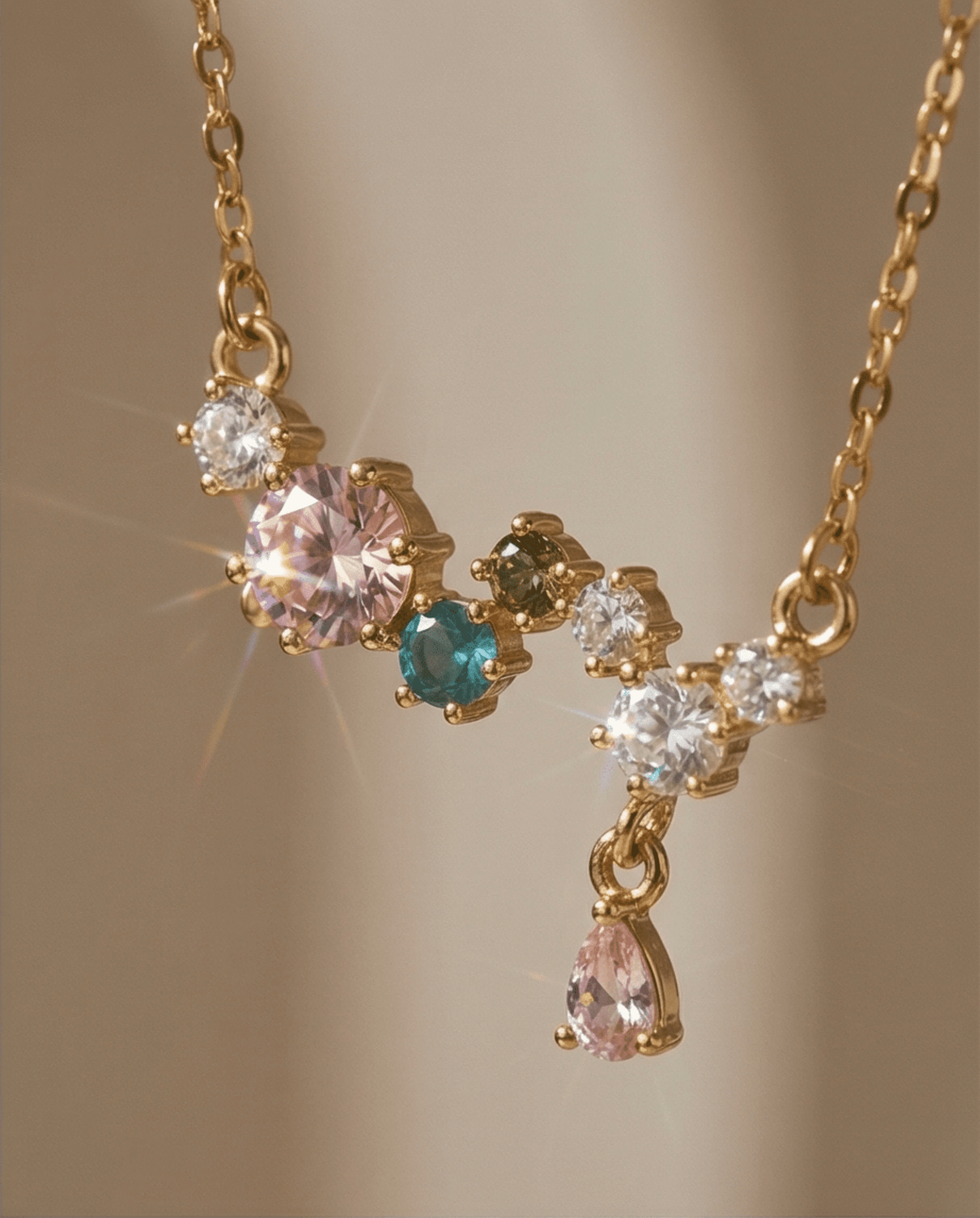 Gargantilla linea de vida multicolor - chapado en oro 18klt - 2