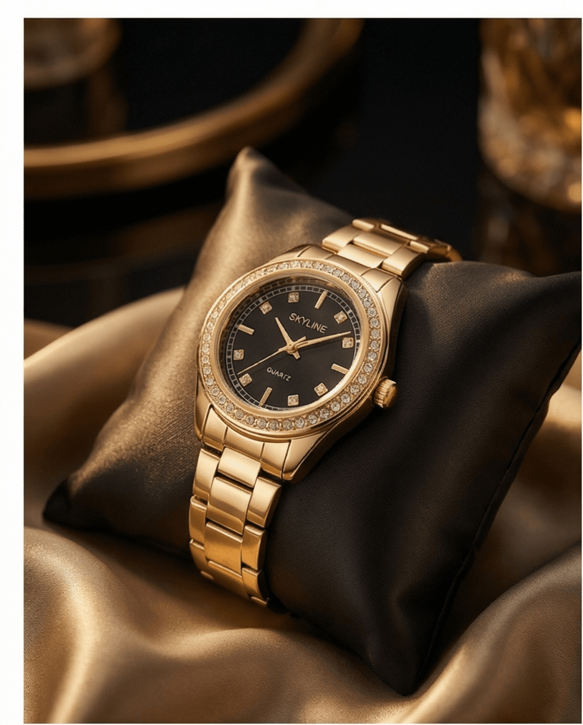 Reloj de Mujer SKYLINE Dorado con Esfera Negra y Circonitas | Acero Inoxidable - 4