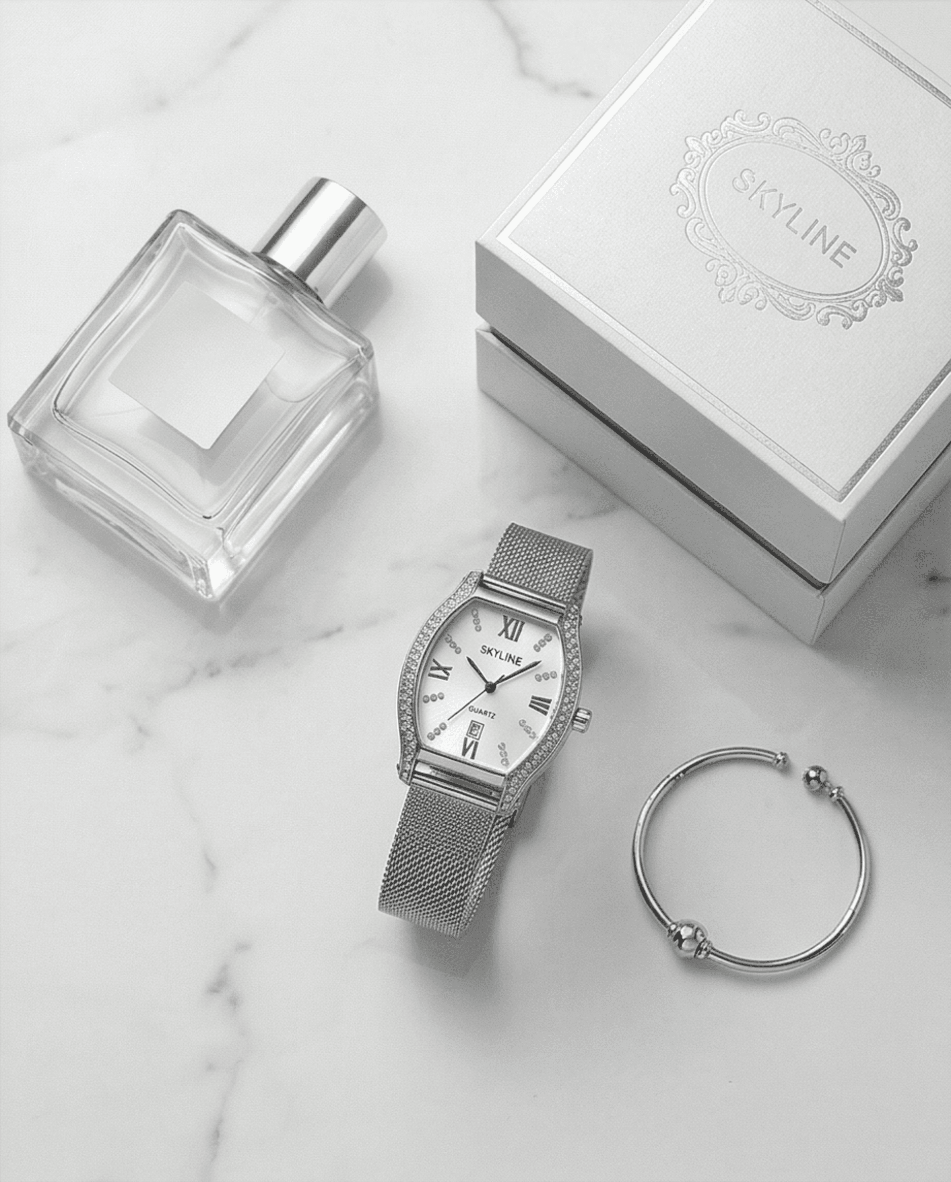 Reloj Elegante Mujer Plateado con Cristales – SKYLINE Tonneau - 2