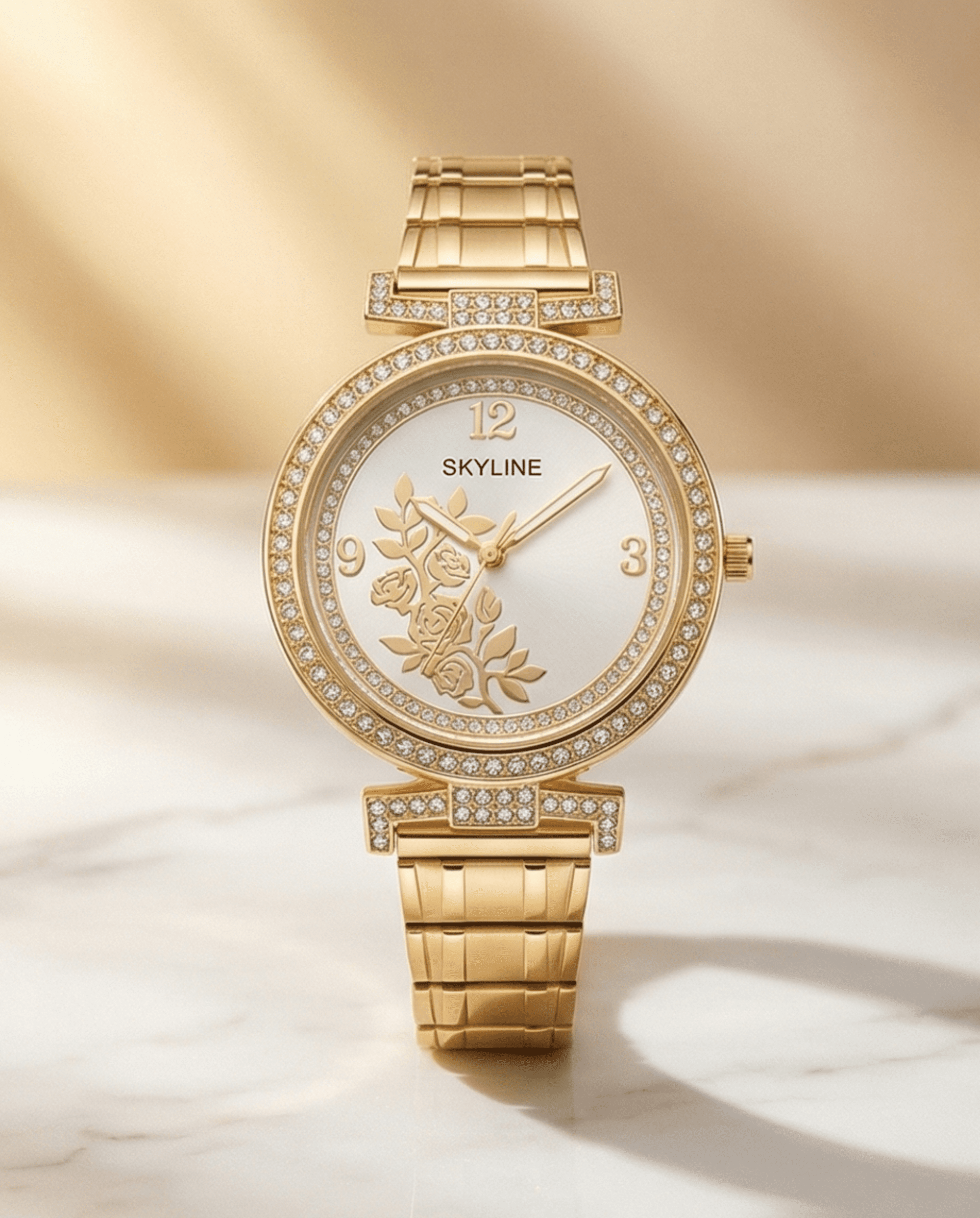Reloj de Mujer SKYLINE Dorado con Circonitas y Rosas | Acero Inoxidable - 1