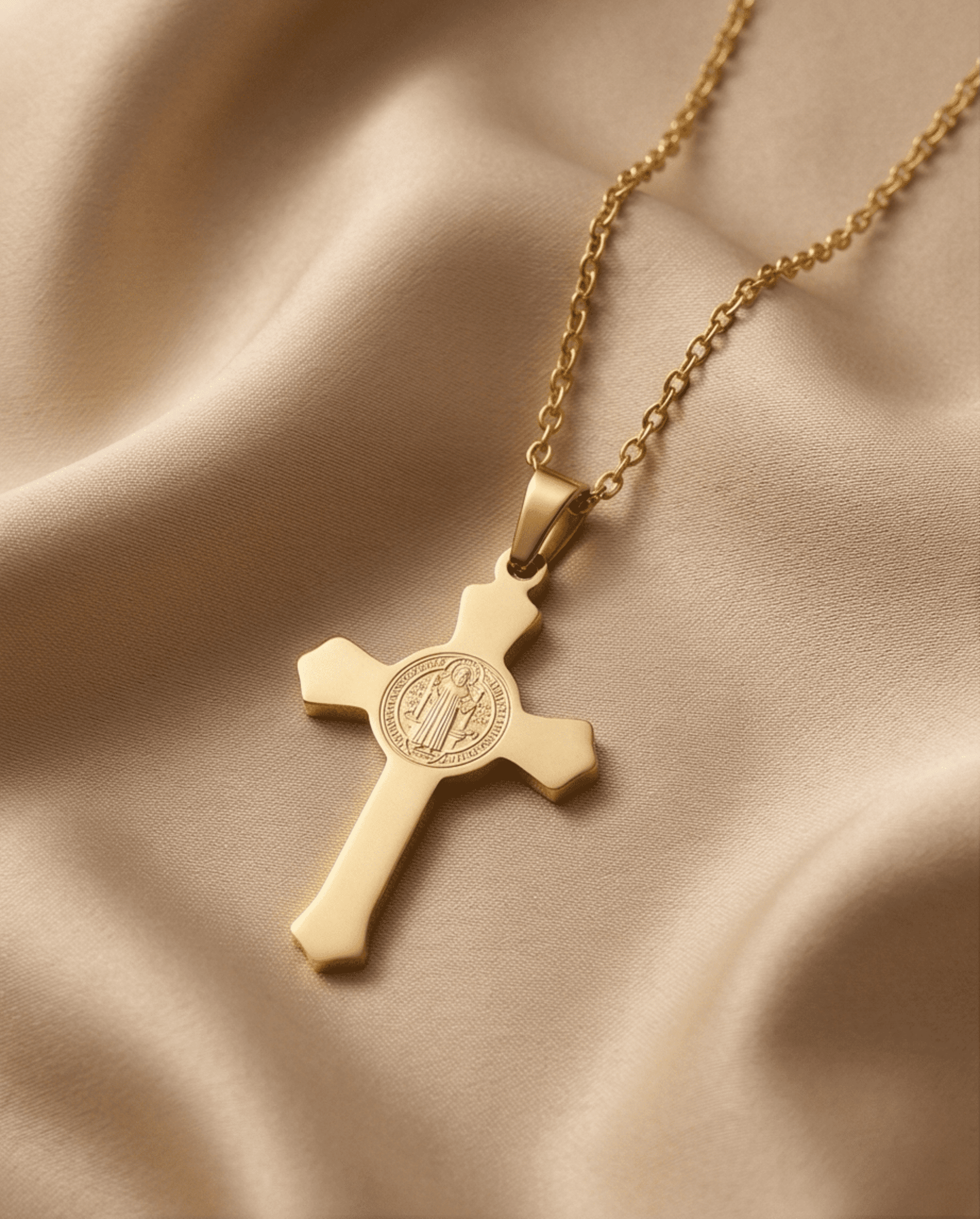 Crucifijo San Benito - Chapado en oro 18klt - 4