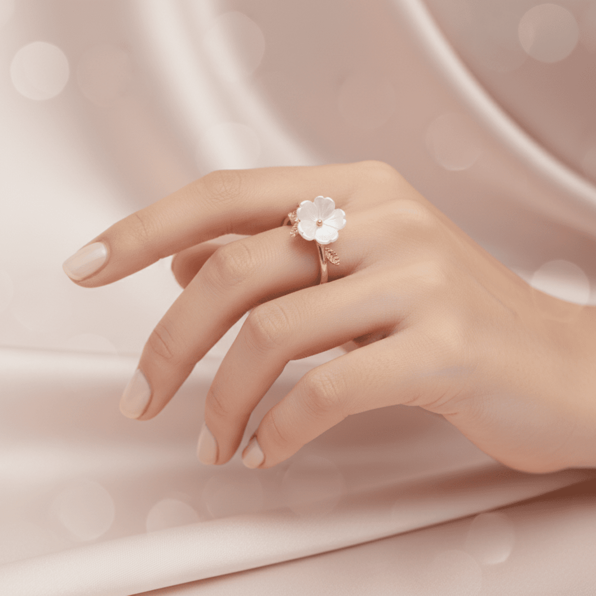 Anillo Flor de Nácar Selene – Acero Quirúrgico Chapado en oro 18klt - 2